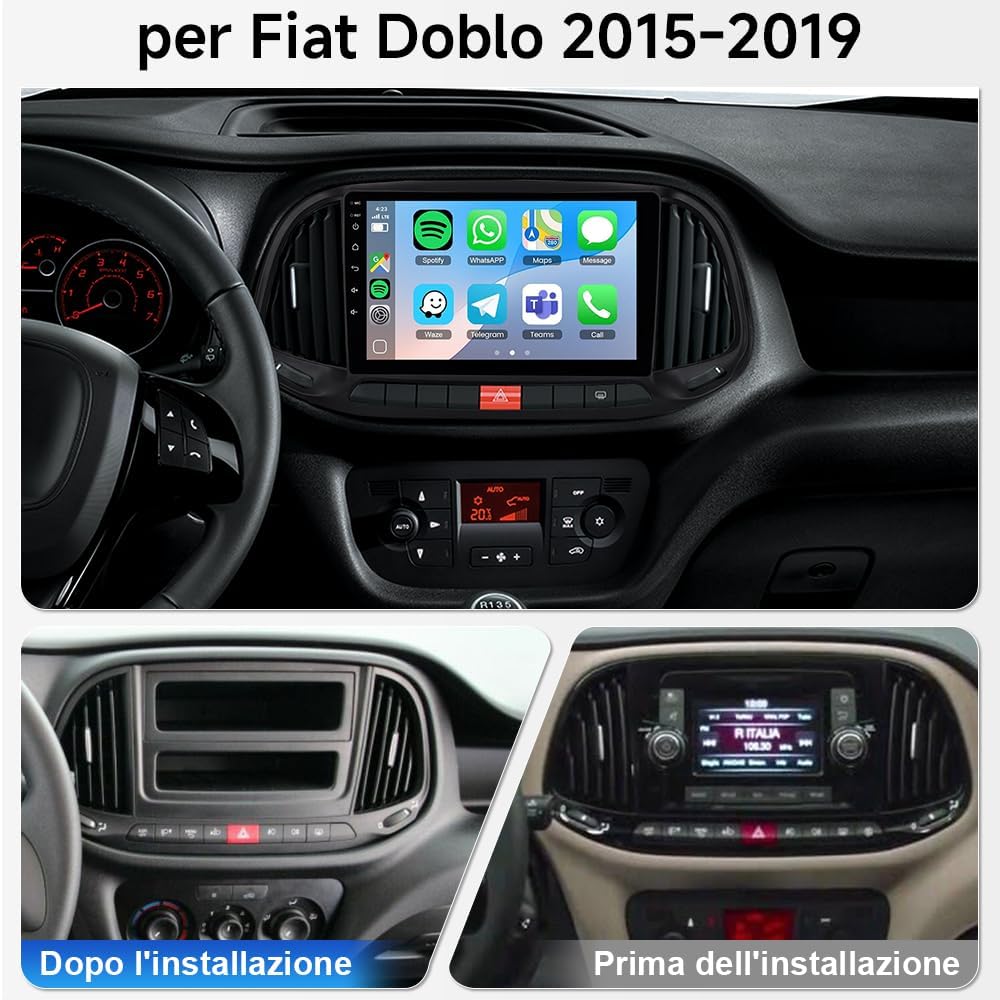 Autoradio Android 15 per Fiat Doblo 2015-2019 - 9" HD - immagine 2