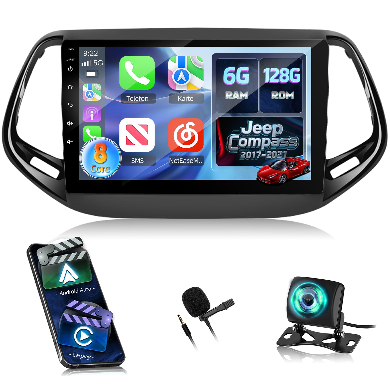 Nhopeew Autoradio Android per Jeep Compass 2017-2019