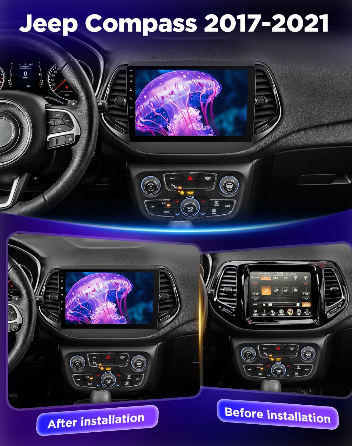 Nhopeew Autoradio Android per Jeep Compass 2017-2019 - immagine 2
