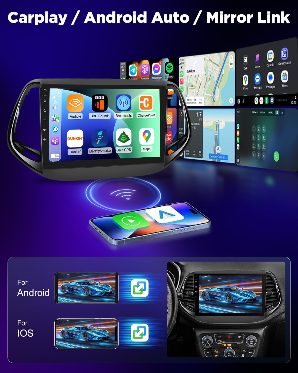 Nhopeew Autoradio Android per Jeep Compass 2017-2019 - immagine 4