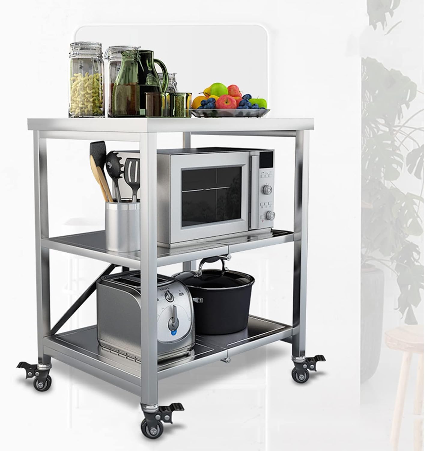 Lxsehn Carrello da Cucina Pieghevole 3 Ripiani, Argento