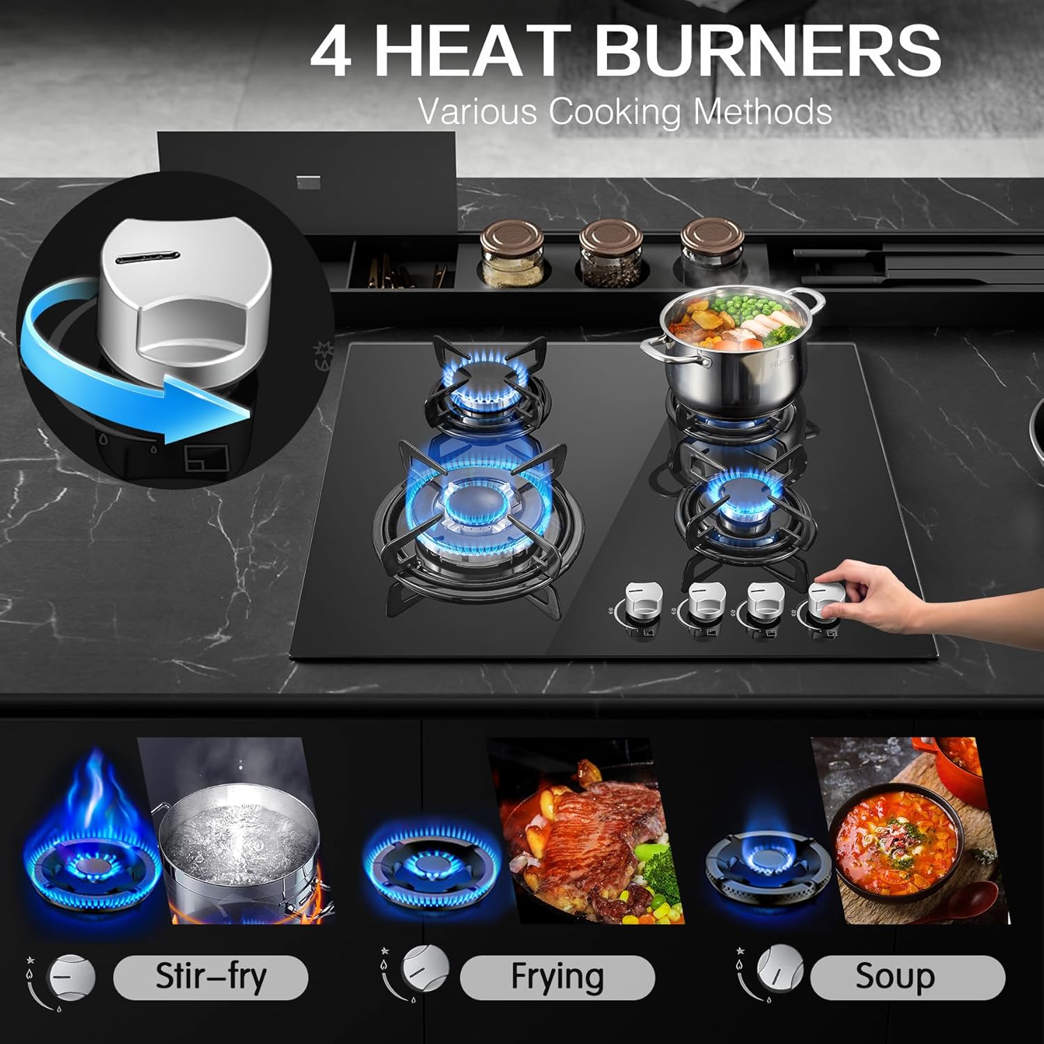 Topstrong Piano Cottura 4 Fuochi Gas, Nero - immagine 2