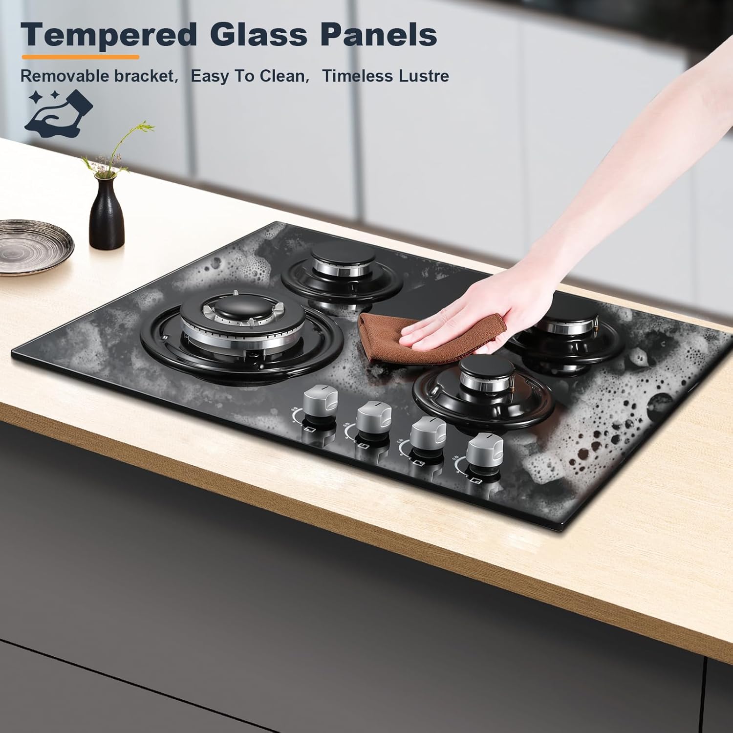 Topstrong Piano Cottura 4 Fuochi Gas, Nero - immagine 5