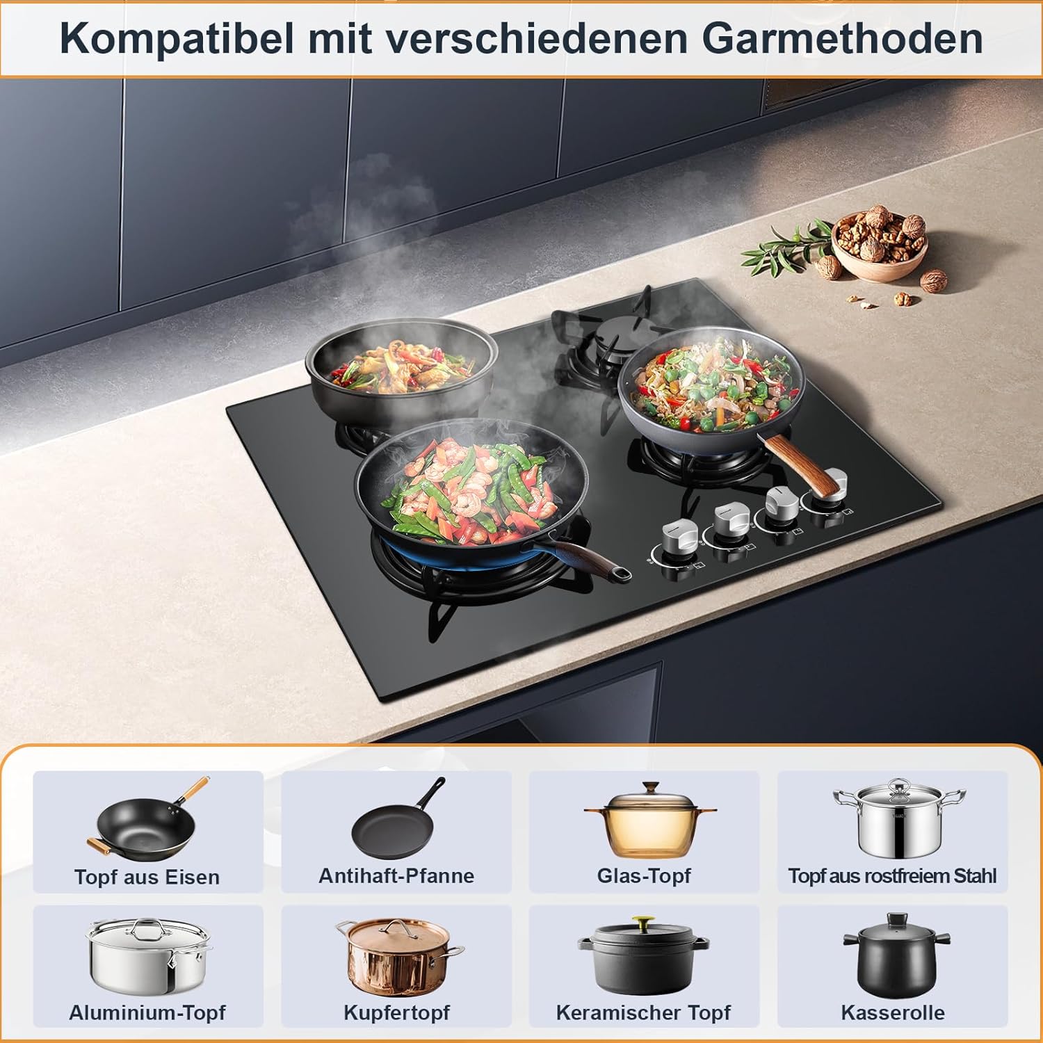 Topstrong Piano Cottura 4 Fuochi Gas, Nero - immagine 8