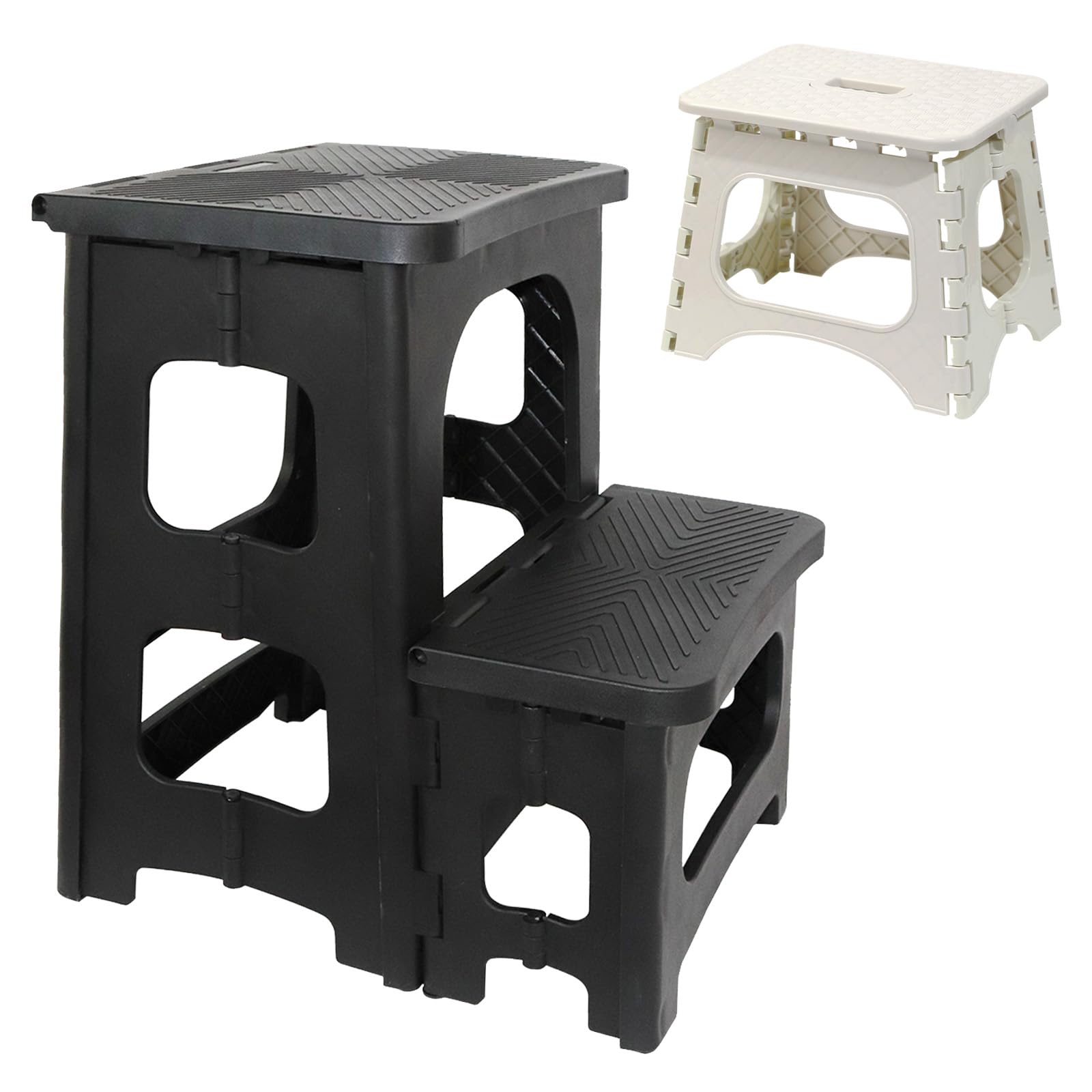 Sgabello a 2 Gradini Pieghevole 150kg, Bianco