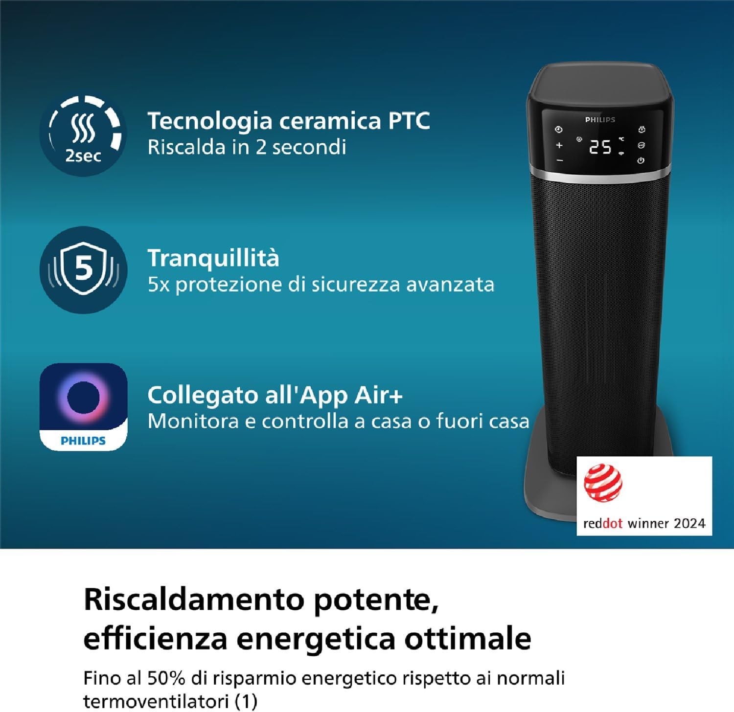 Philips Termoventilatore Ceramica Serie 5000, Grigio e Nero - immagine 2