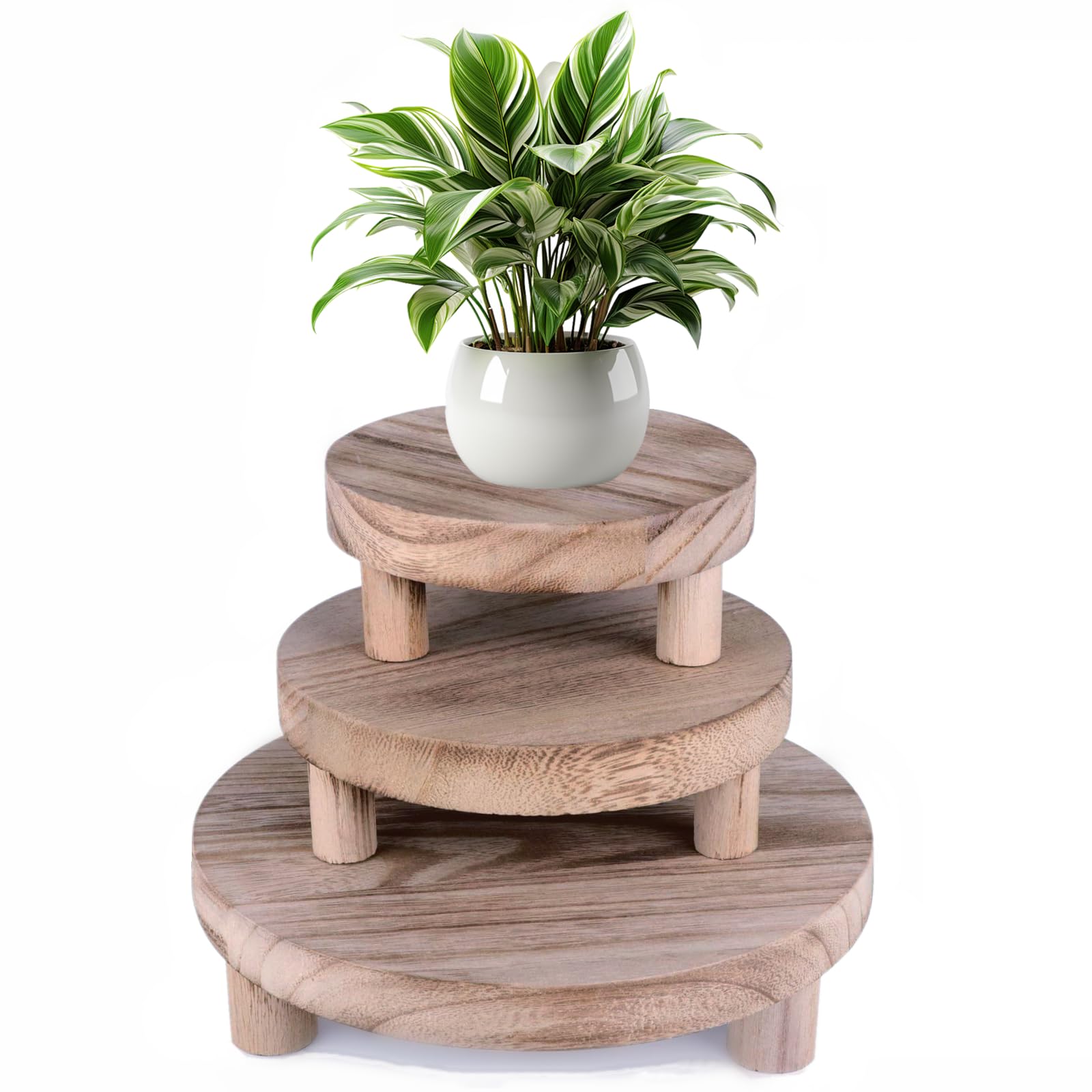 Qivine 3 Sgabelli per Piante in Legno Impilabili