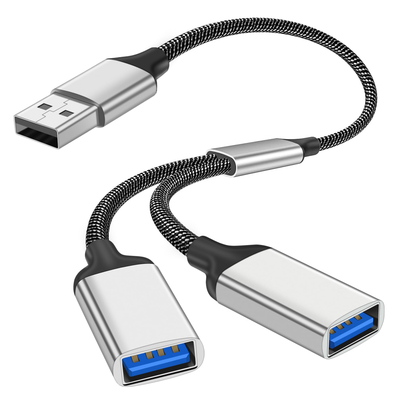 Axfee Splitter Sdoppiatore USB Y Doppia Presa USB 2.0, Argento