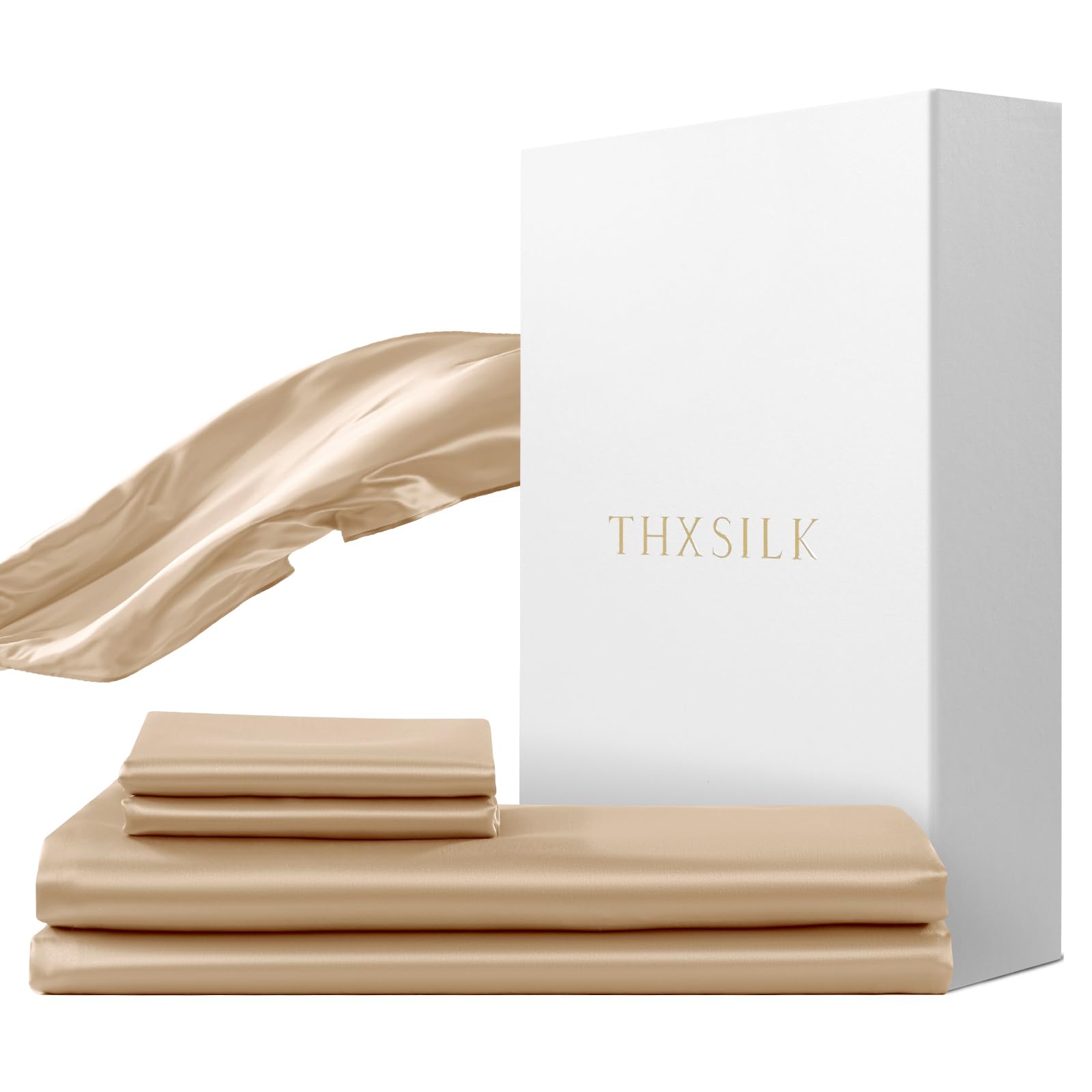 Thxsilk Set Biancheria da Letto in Seta 2 Pezzi, Champagne