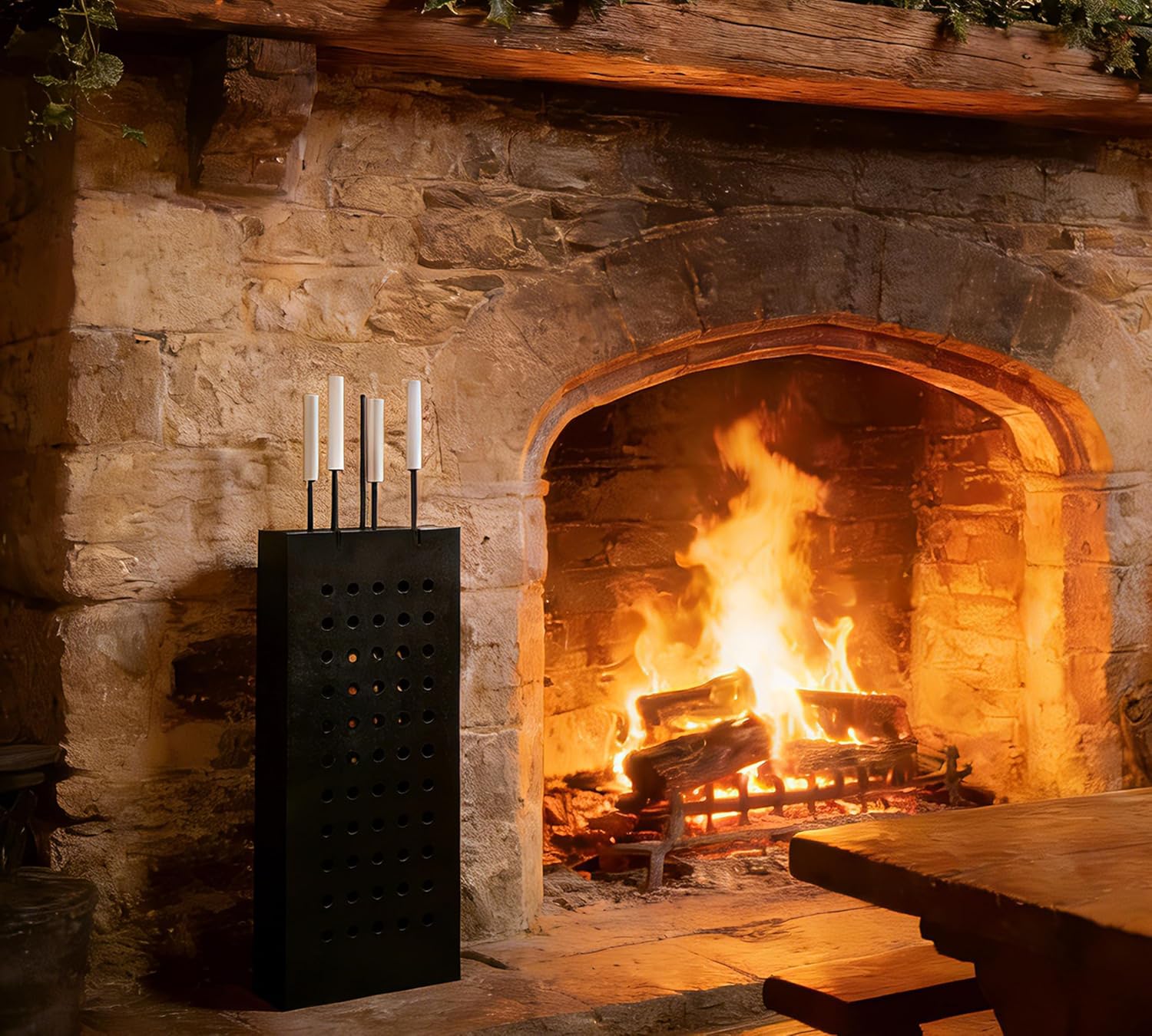 Set Attrezzi Camino 4 Pezzi con Secchio Rettangolare - immagine 1