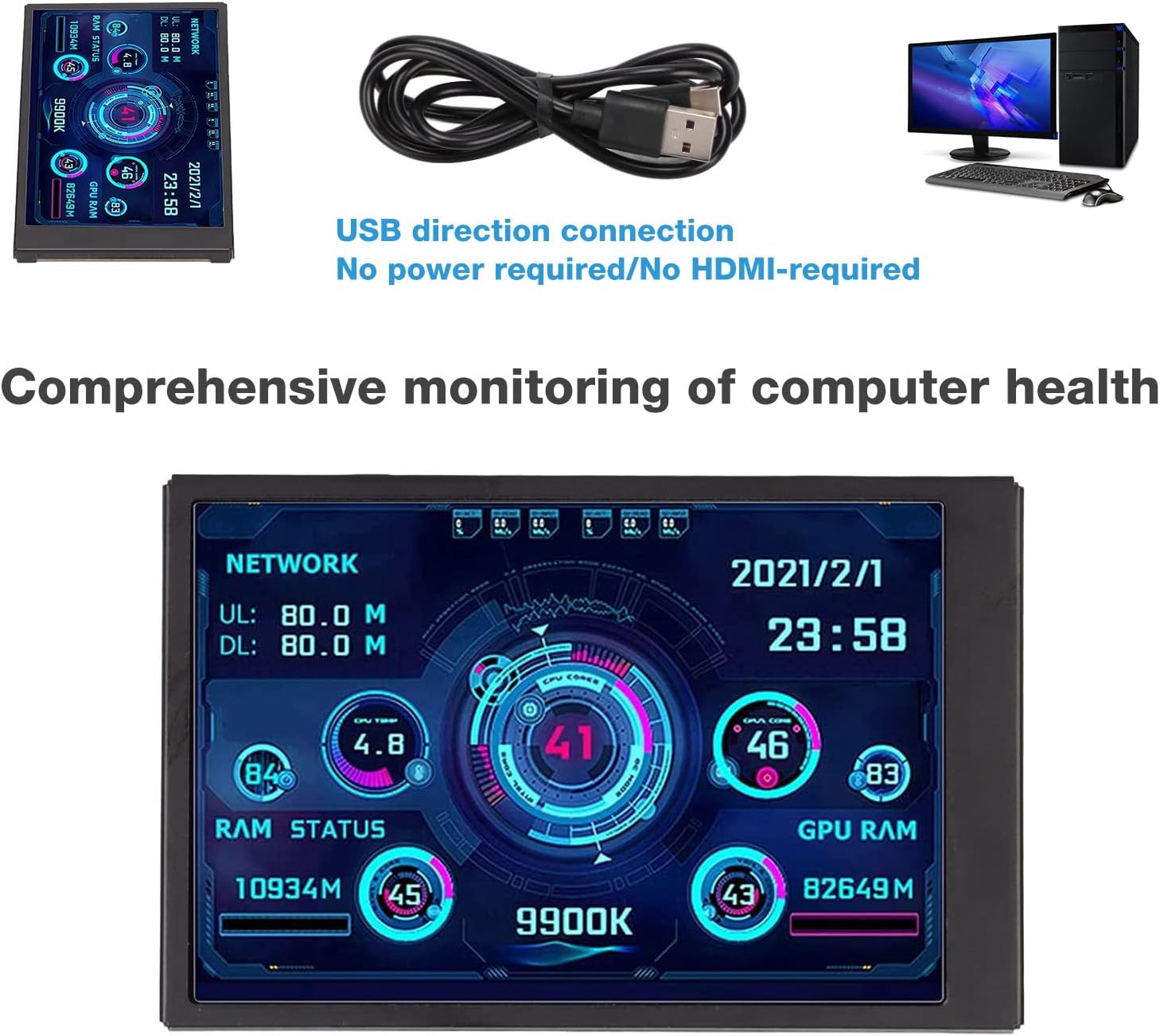 Annadue Monitor Temperatura Computer IPS 3.5 Pollici - immagine 2