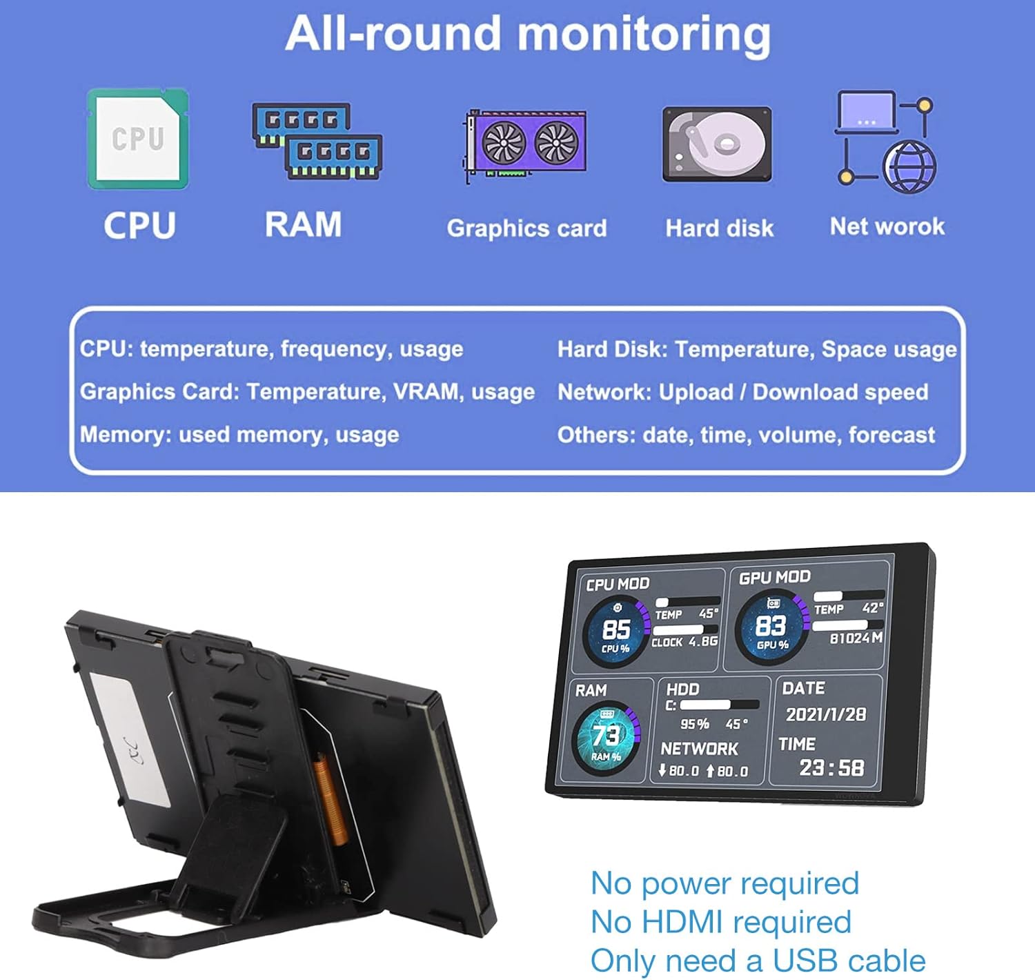 Annadue Monitor Temperatura Computer IPS 3.5 Pollici - immagine 4