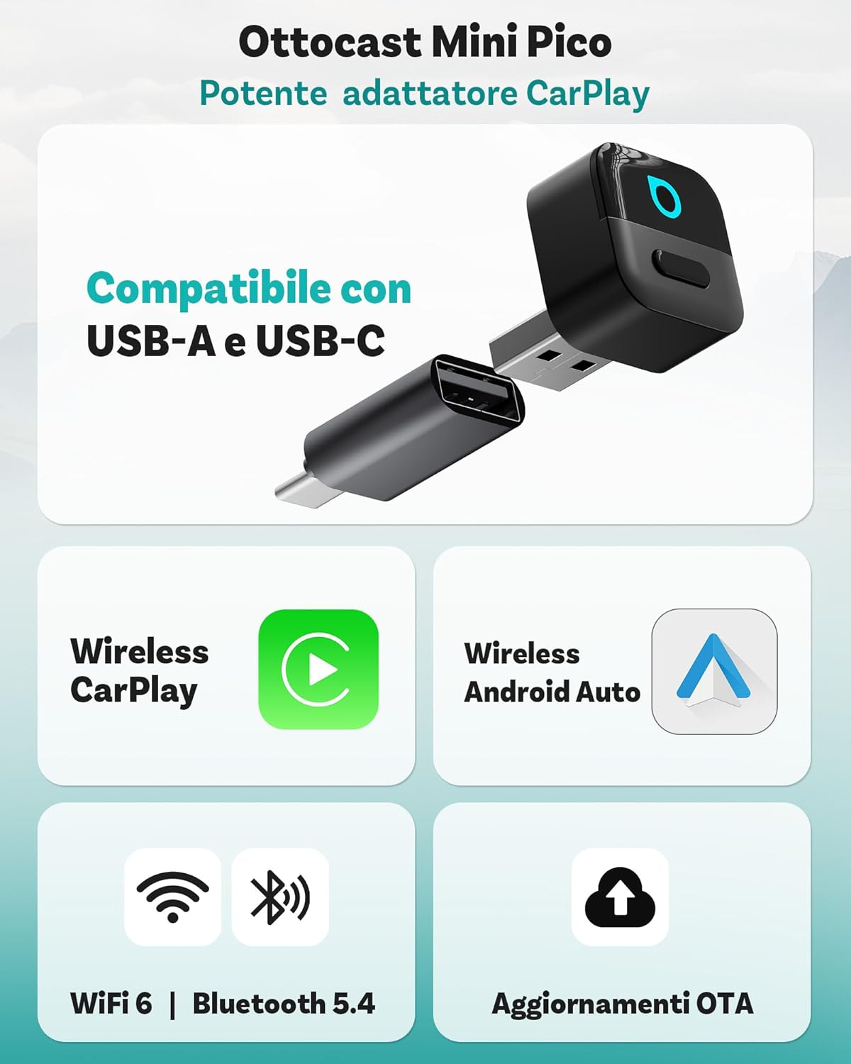 Ottocast Mini Pico 2026 Adattatore Wireless CarPlay & Android Auto - immagine 2