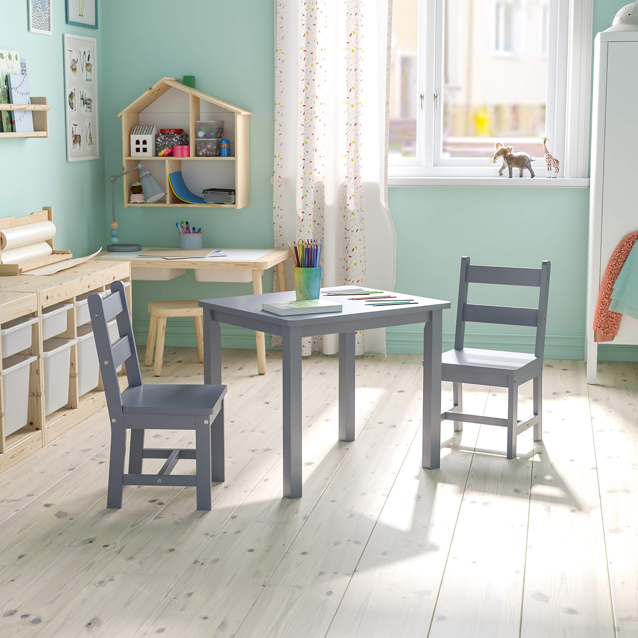 Flash Furniture Set 3 Pezzi - Tavolo e Sedie Bambini in Legno
