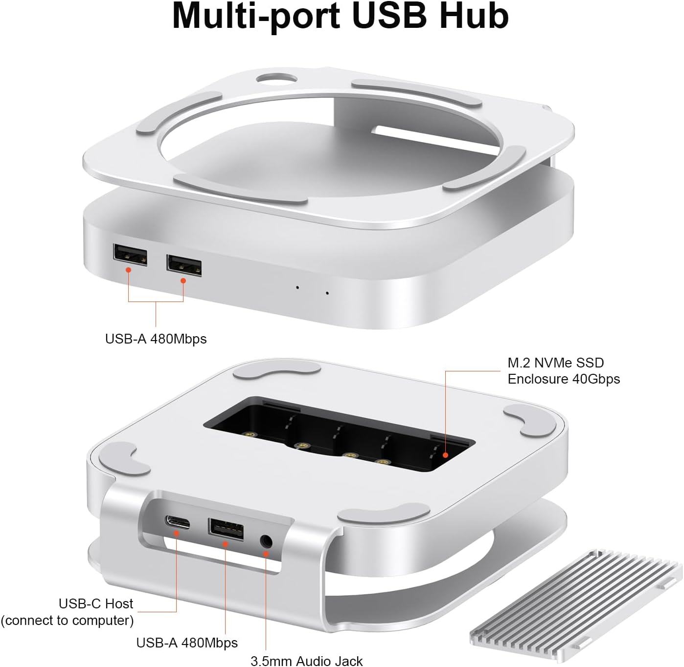 Qwiizlab Hub Alluminio USB4 40Gbps per Mac Mini - immagine 4
