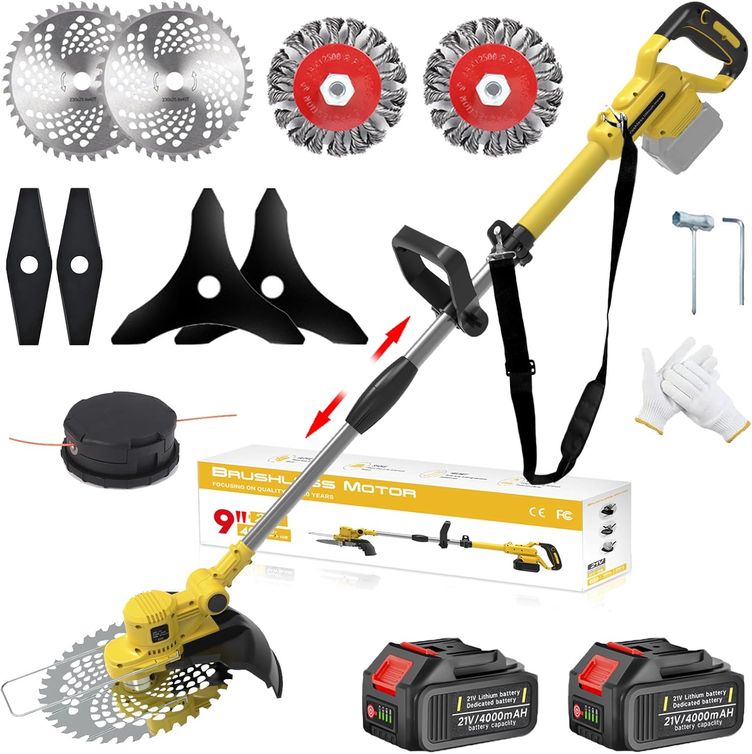 Decespugliatore a Batteria 21V 4 In 1 Brushless, Giallo