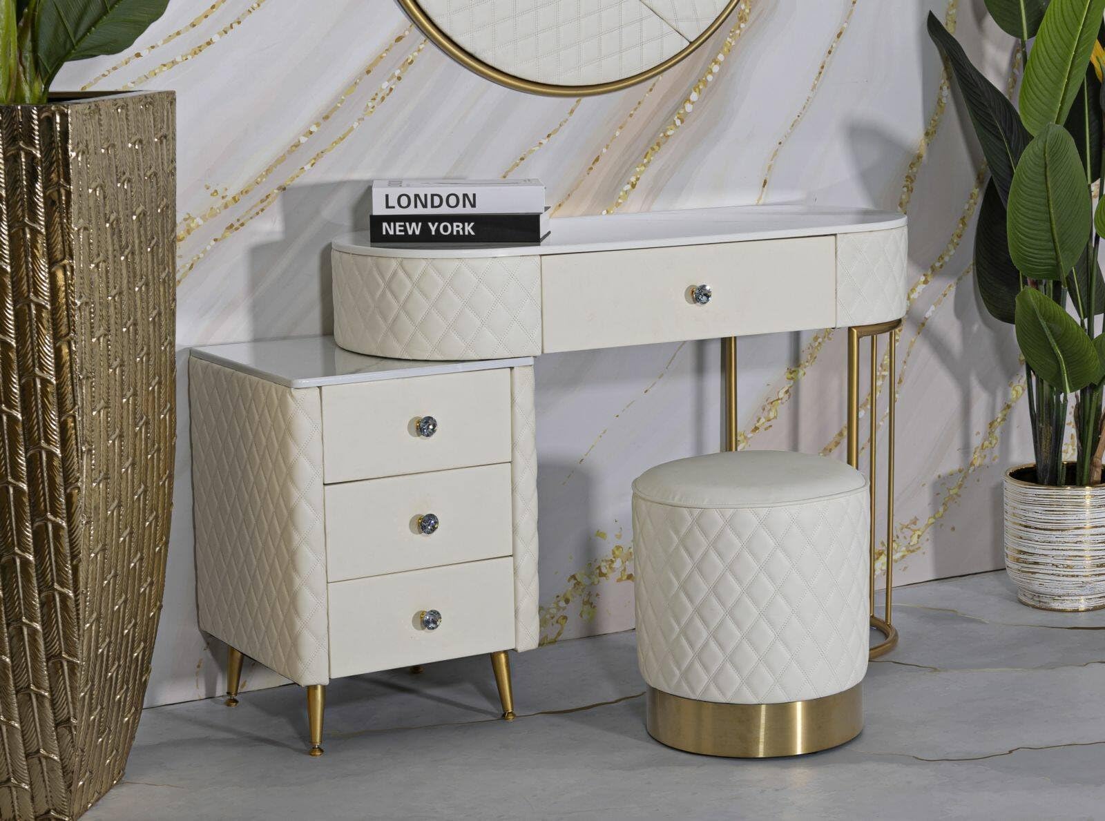 Dmora Pouf Uruguay - Poltrona Multiuso, Bianco e Oro