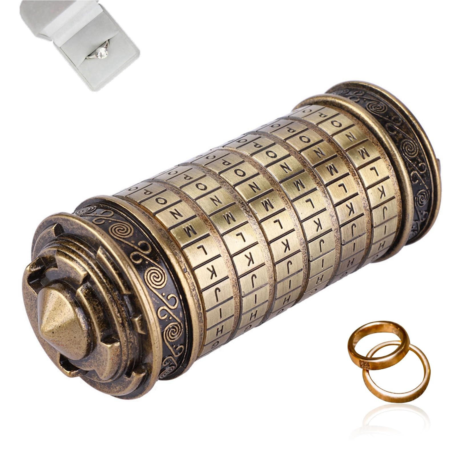 OUKENS Lucchetto Codice da Vinci, Lucchetto Mini Cryptex, Scatole Puzzle con Scomparti Nascosti Porta Anello Regalo Romantico Password Predefinita: ILOVEUBRegali di Compleanno Per Lei