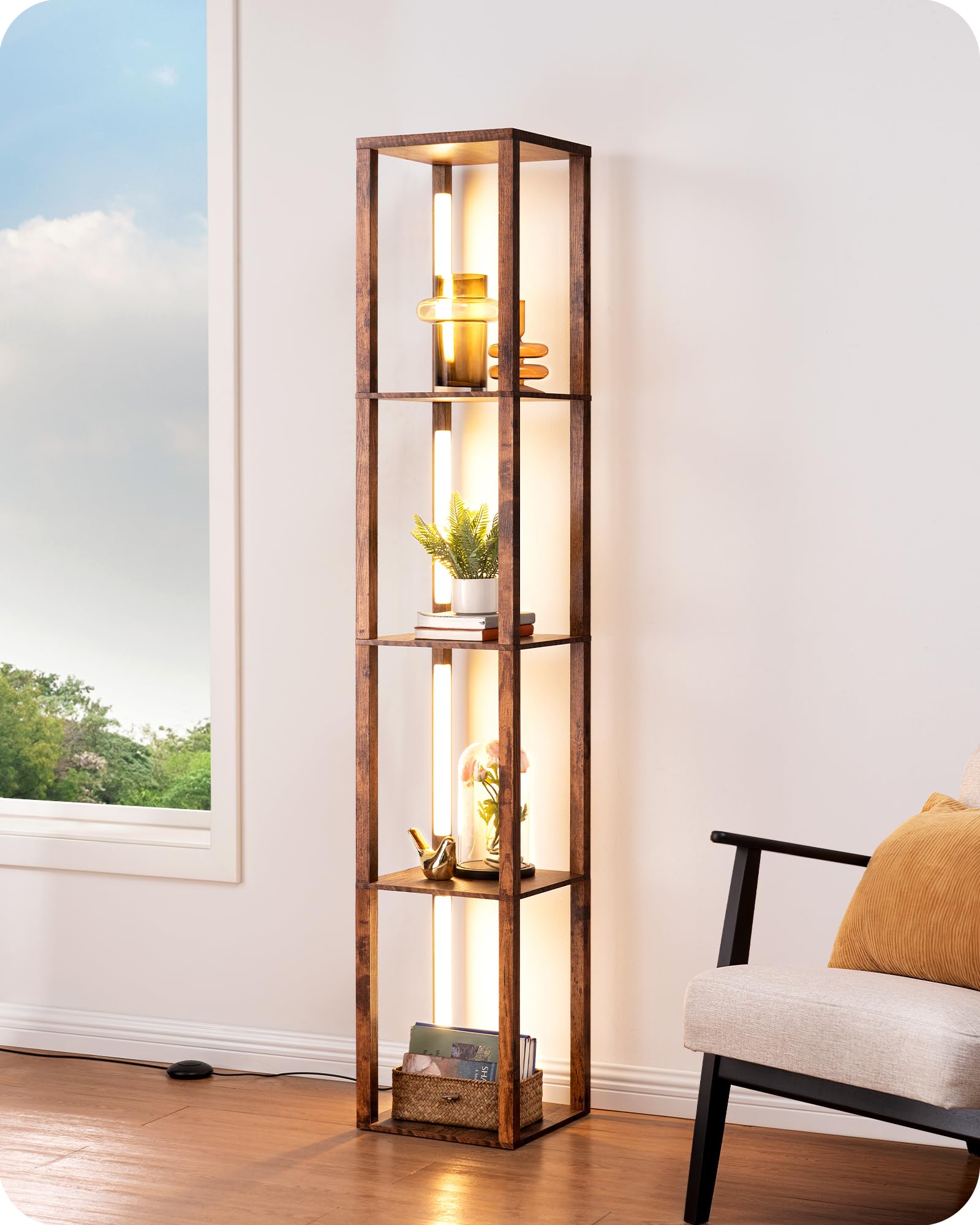 Edishine Lampada da Terra con Ripiani in Legno