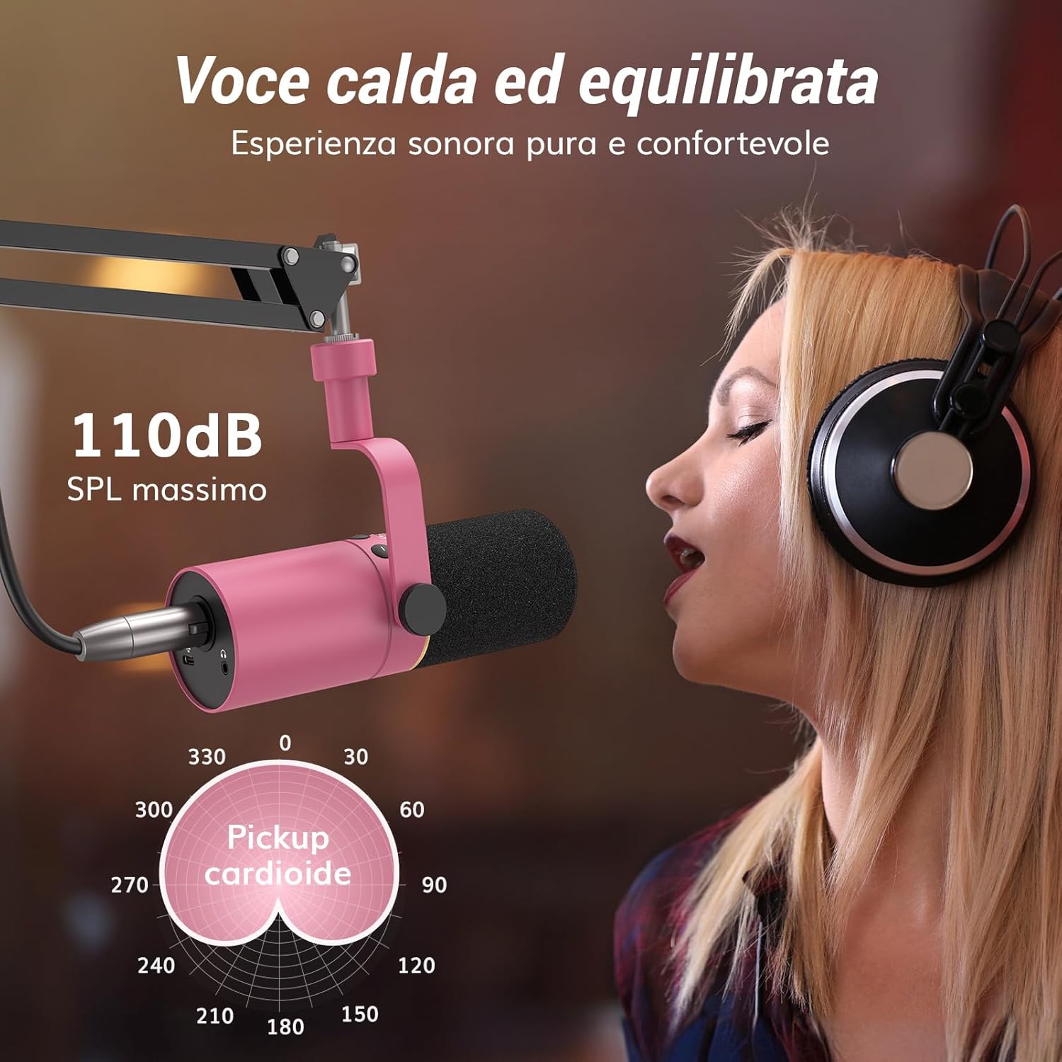 Tonor TD520 - Microfono USB/XLR Dinamico per Podcasting, Rosa - immagine 2