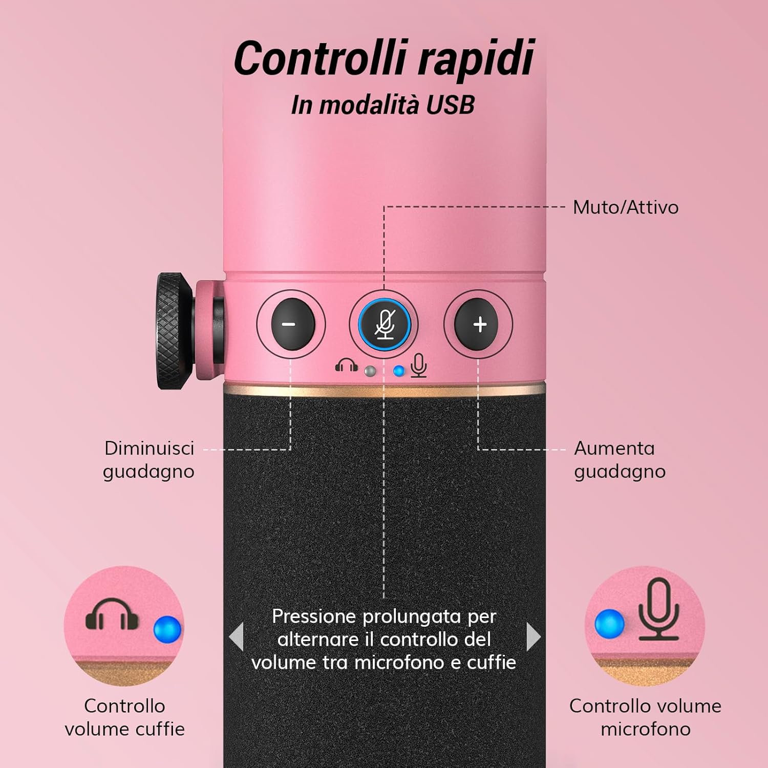 Tonor TD520 - Microfono USB/XLR Dinamico per Podcasting, Rosa - immagine 6