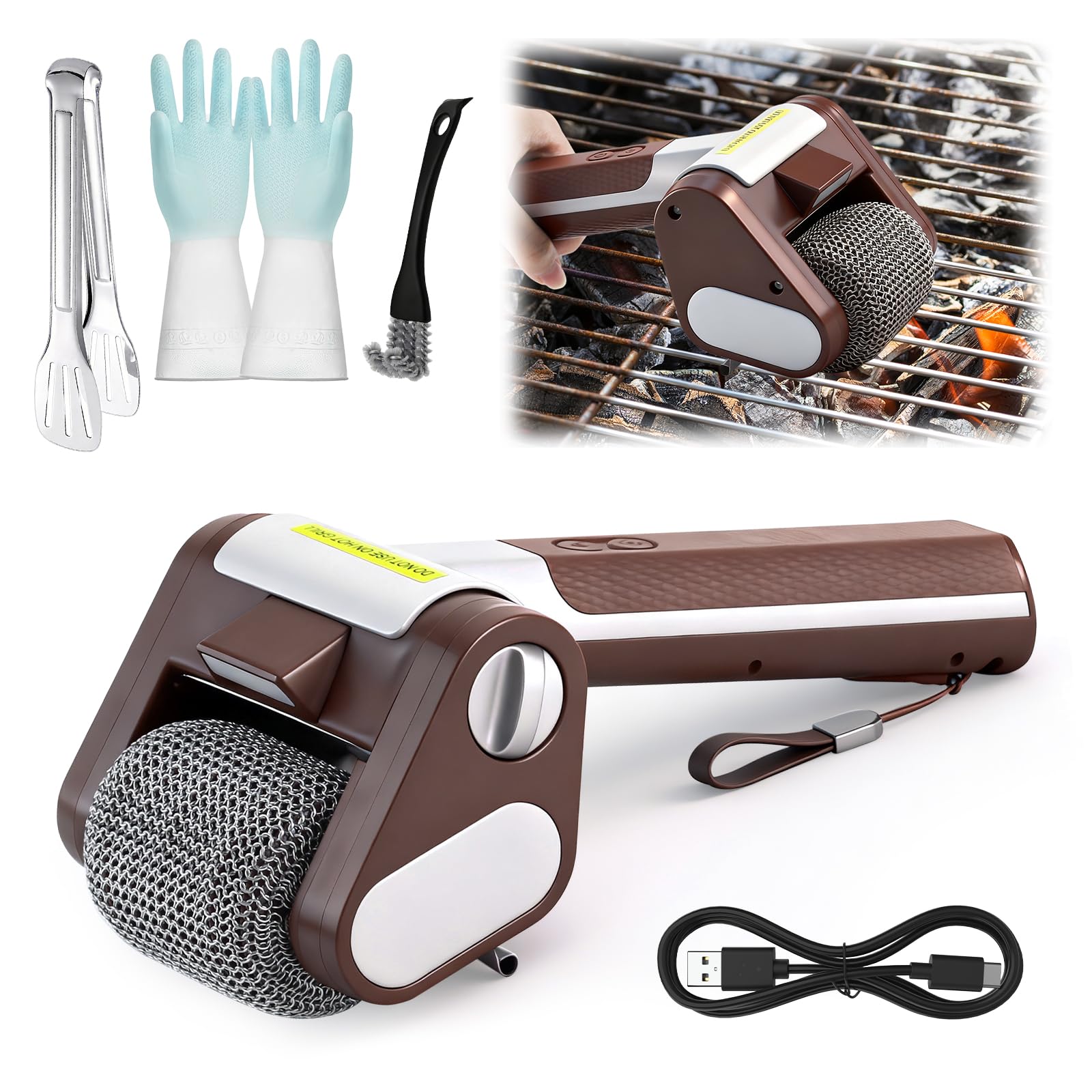Spazzola Elettrica per Barbecue Senza Fili, Ricaricabile