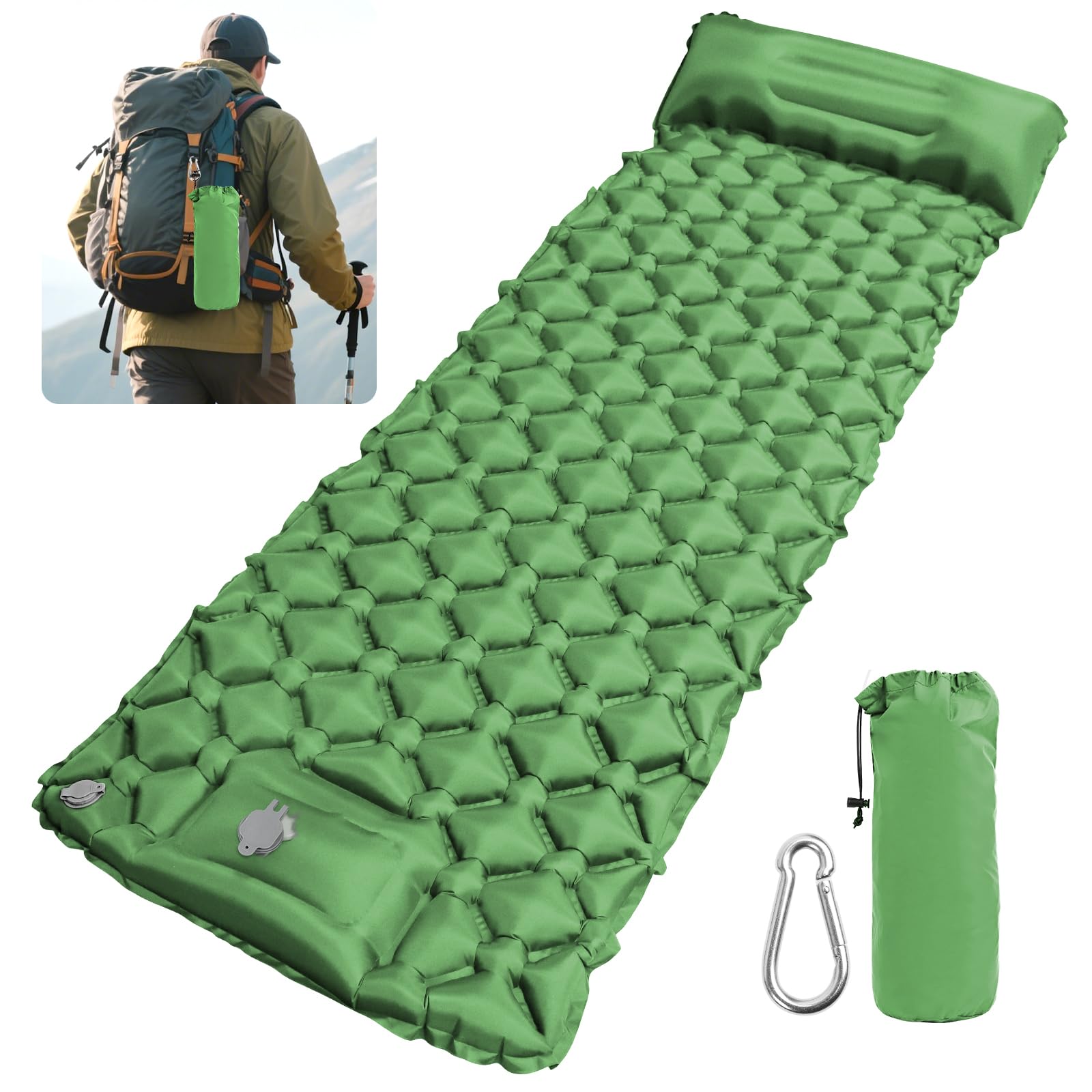 Materassino Campeggio Autogonfiante, Materassino Autogonfiabile con Pompa a Pedale, Ultraleggero Materassino Trekking per Outdoor, Arrampicata, Campeggio,Pesca, Spiaggia, Verde