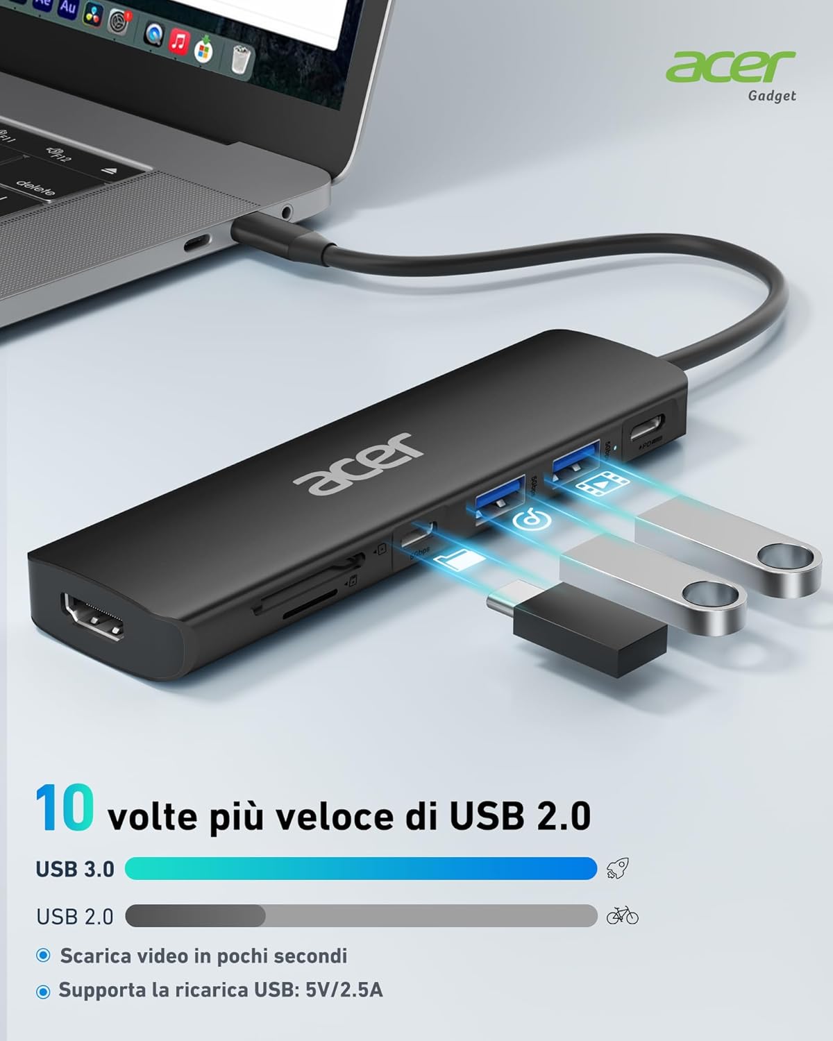 Acer Hub USB C 7 in 1 con HDMI 4K e PD 100W, Nero - immagine 4