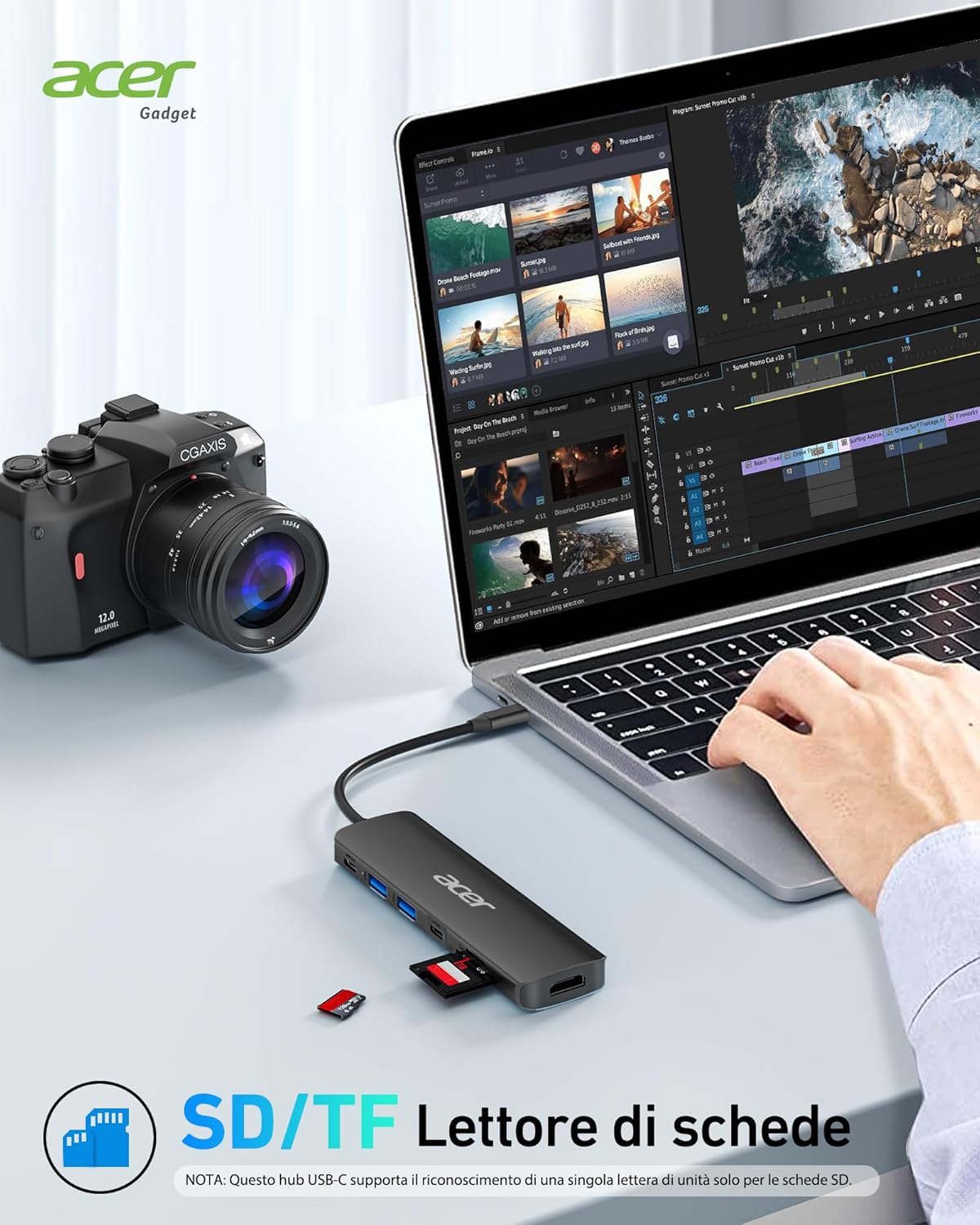 Acer Hub USB C 7 in 1 con HDMI 4K e PD 100W, Nero - immagine 7