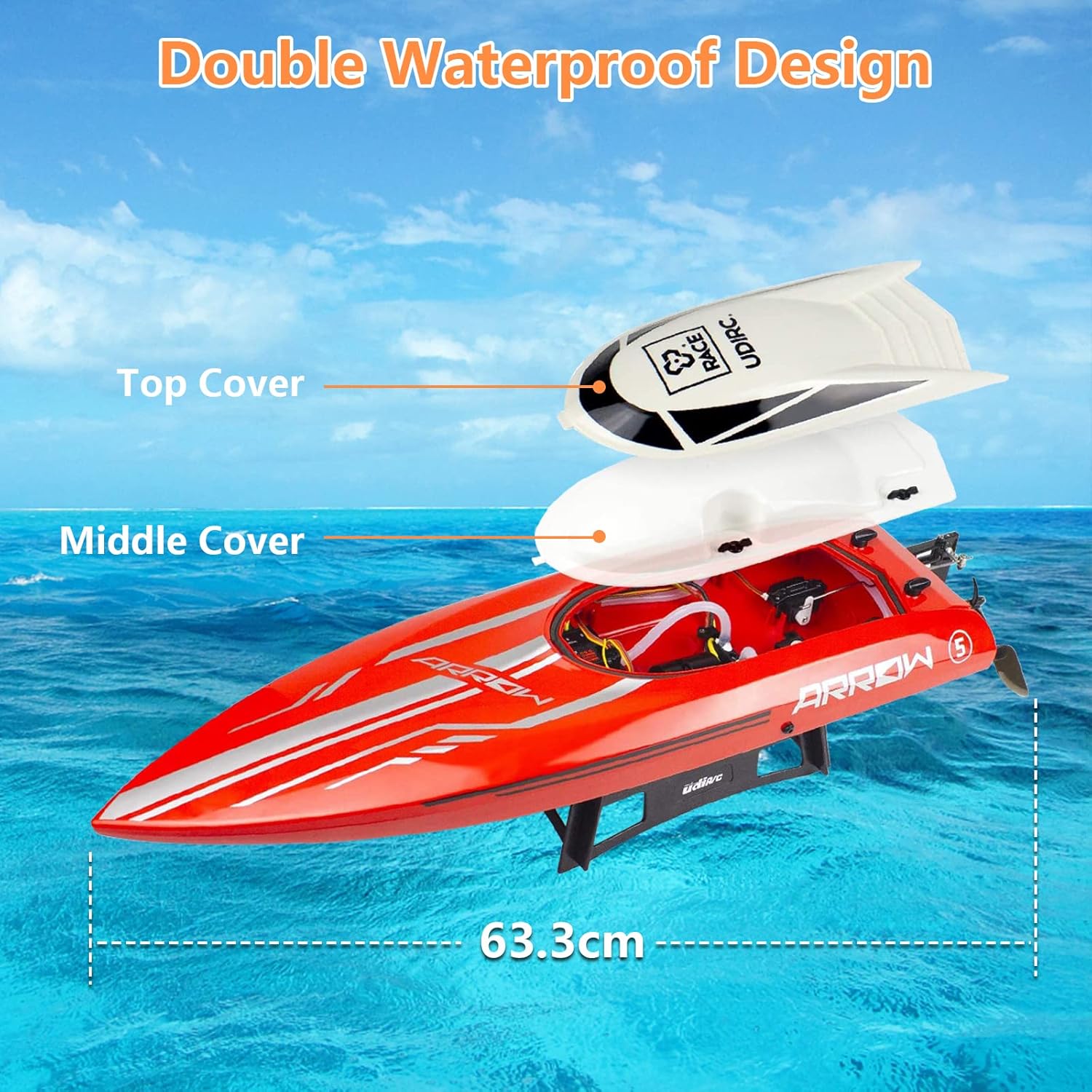 Ulifance - Barca RC Brushless 48KM/H, Rossa - immagine 3