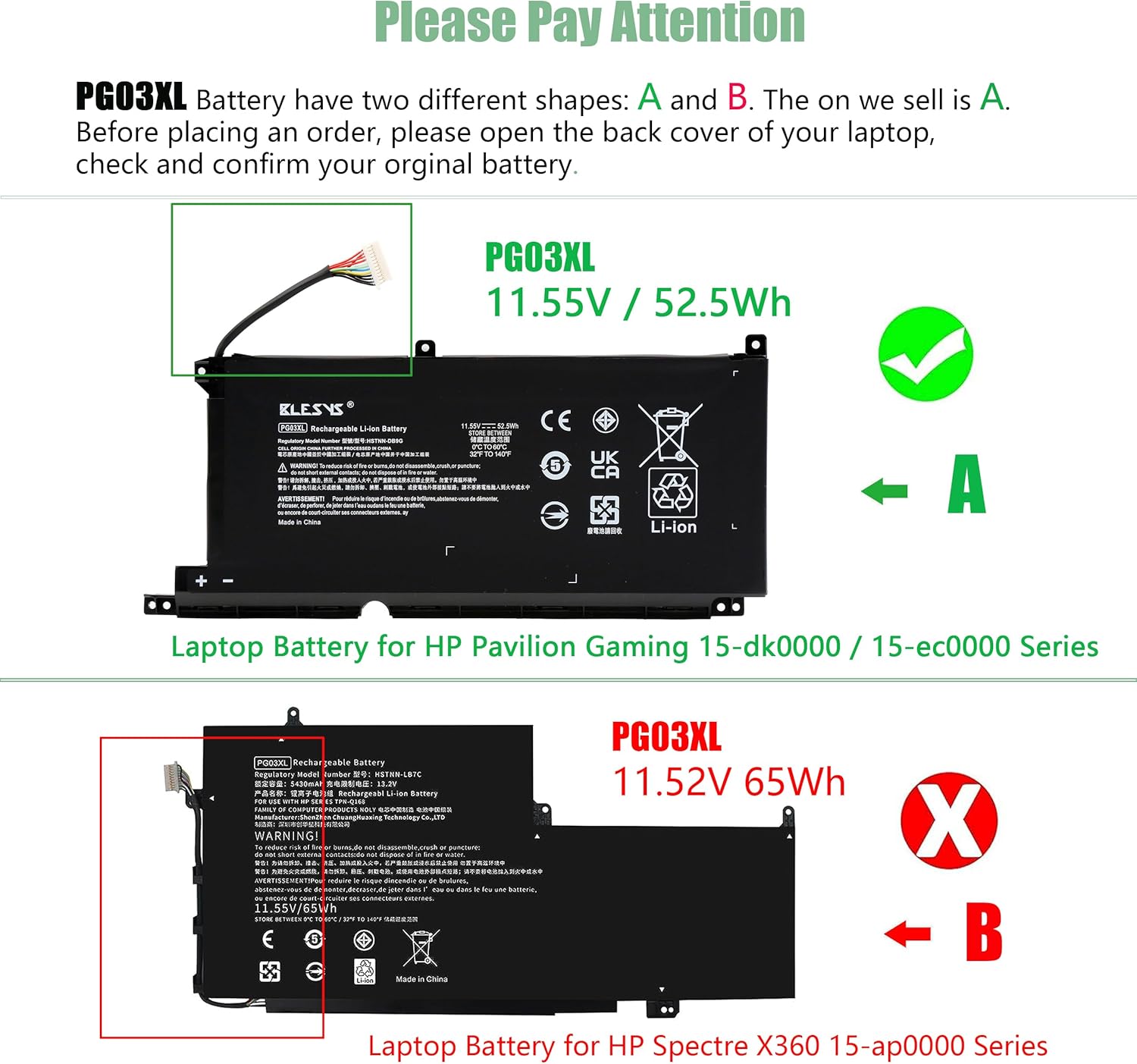 Blesys Batteria PG03XL per HP Pavilion Gaming 15-dk0000 - immagine 2