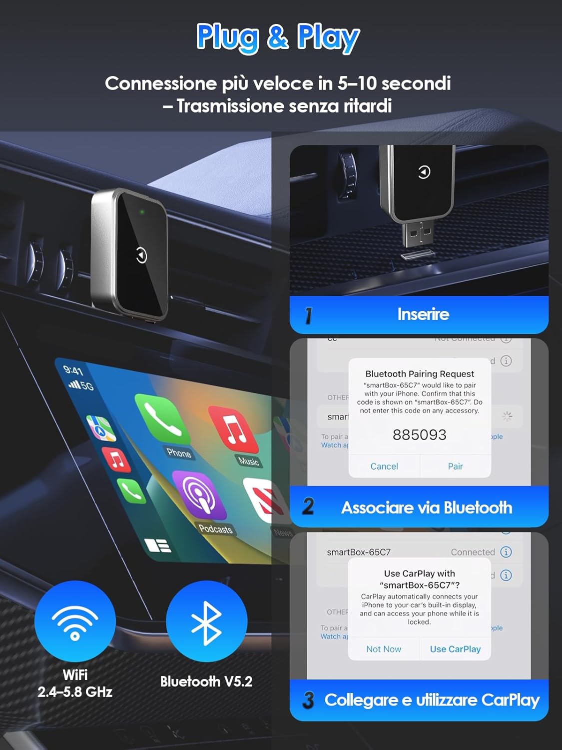Adattatore Wireless per CarPlay - Upgrade 2025 - immagine 4