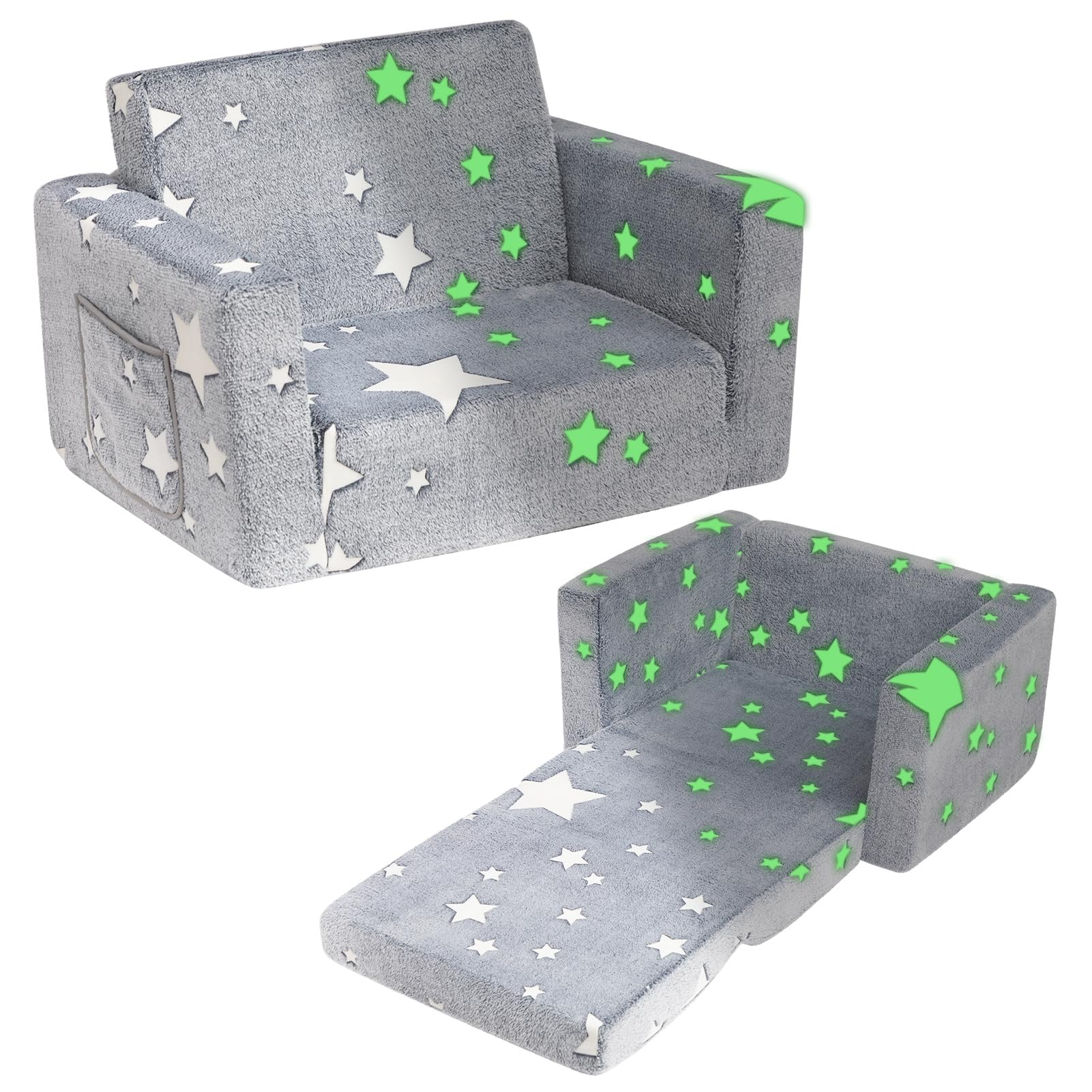 Bejoy Divano Letto Pieghevole 2 in 1 per Bambini, Grigio Stelle