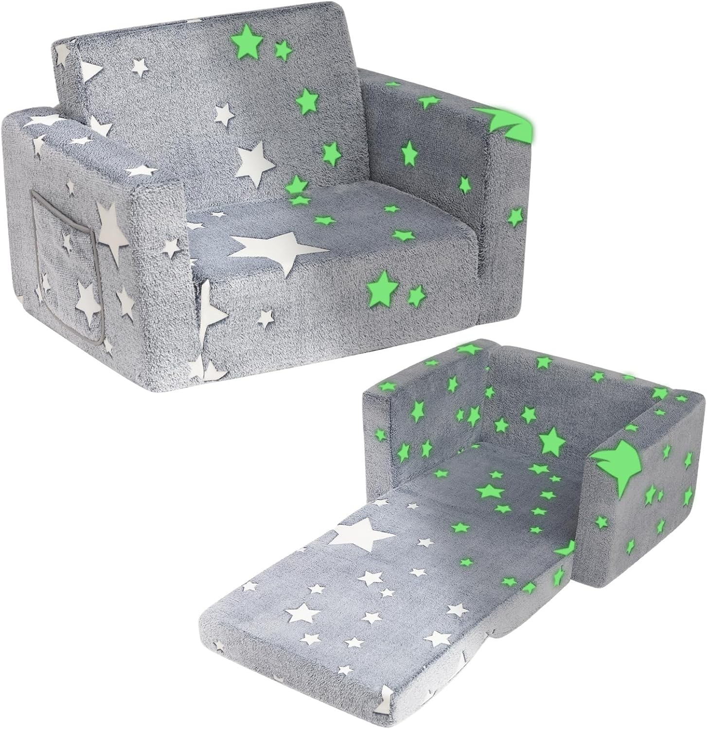 Bejoy Divano Letto Pieghevole 2 in 1 per Bambini, Grigio Stelle - immagine 1