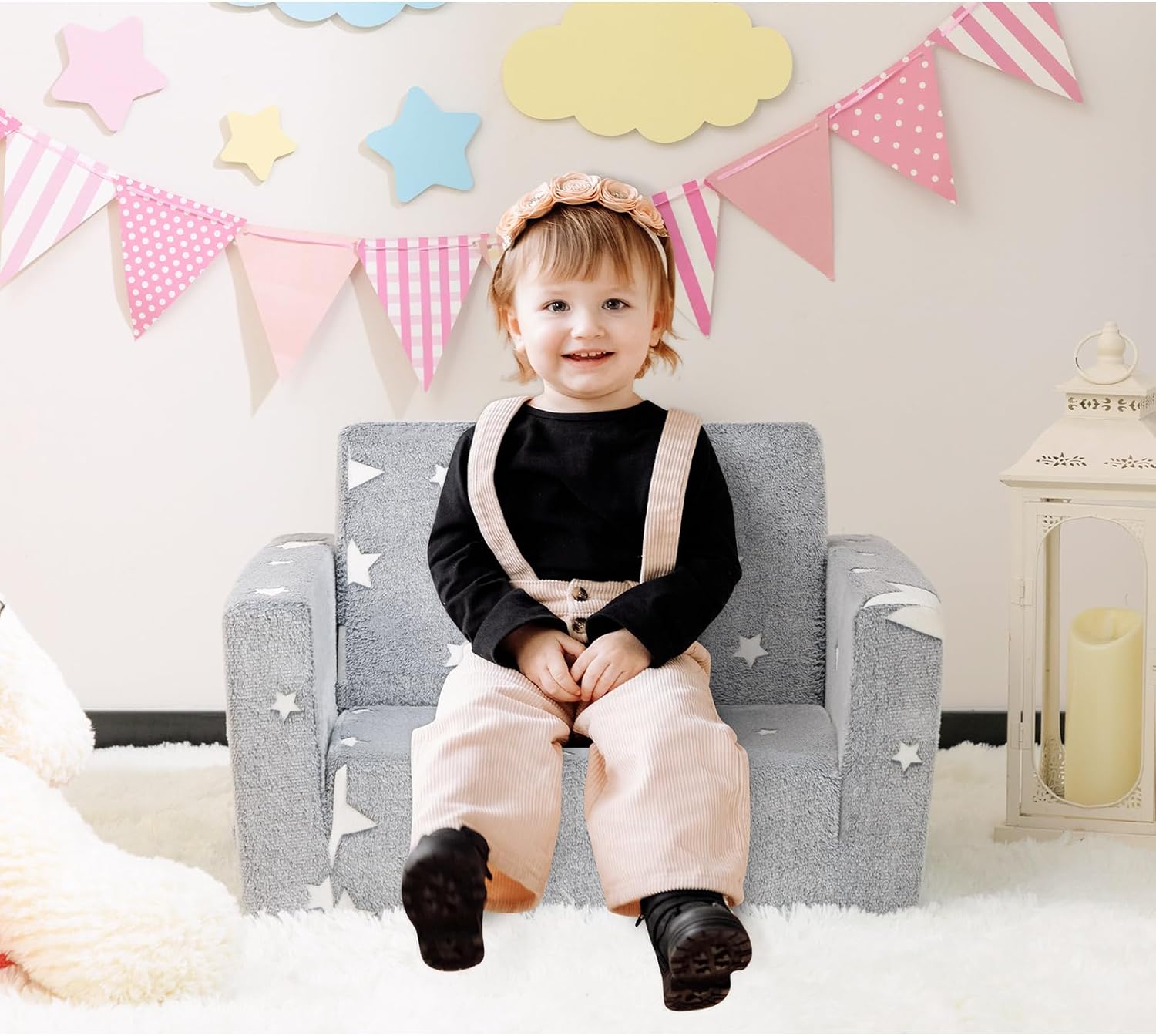 Bejoy Divano Letto Pieghevole 2 in 1 per Bambini, Grigio Stelle - immagine 2