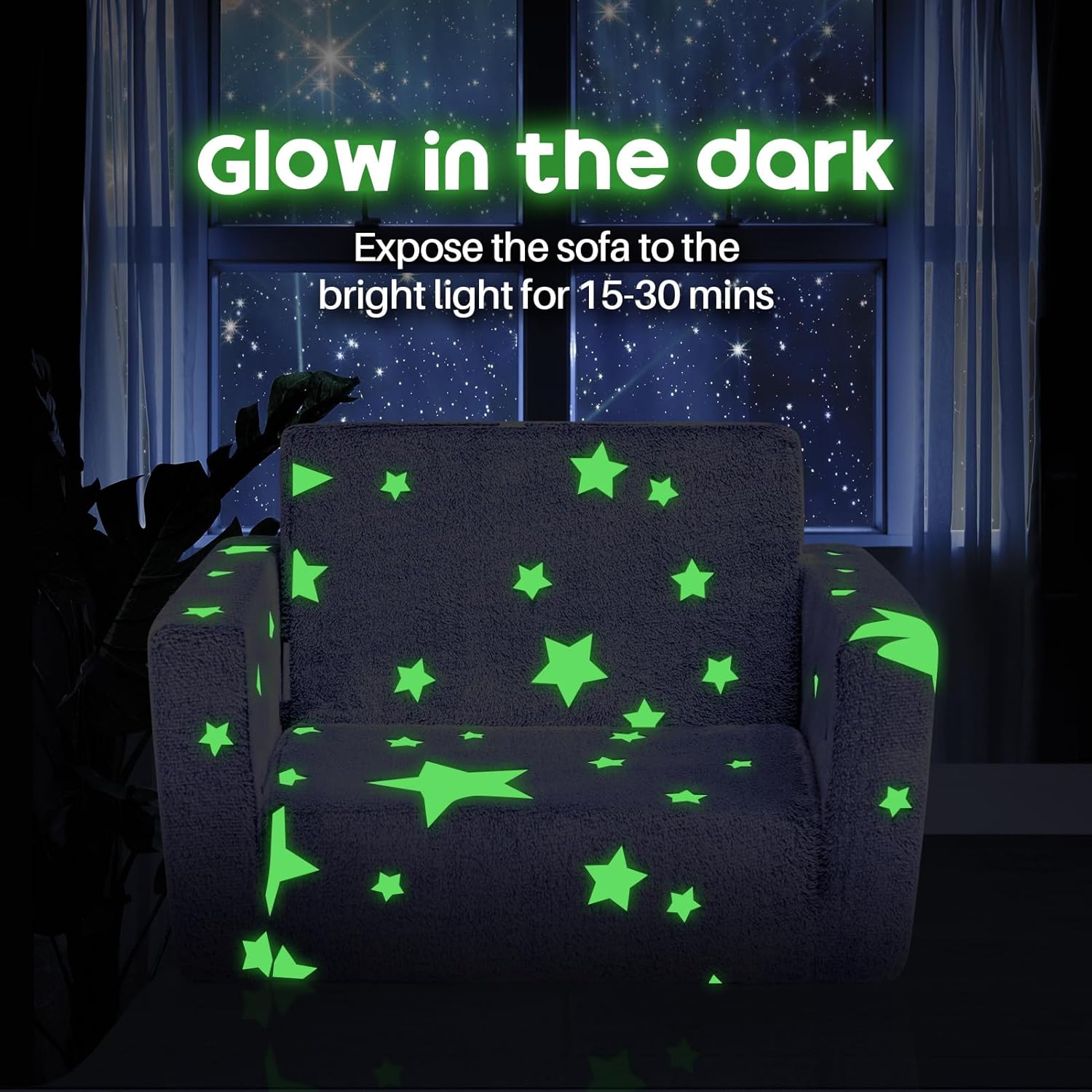 Bejoy Divano Letto Pieghevole 2 in 1 per Bambini, Grigio Stelle - immagine 4