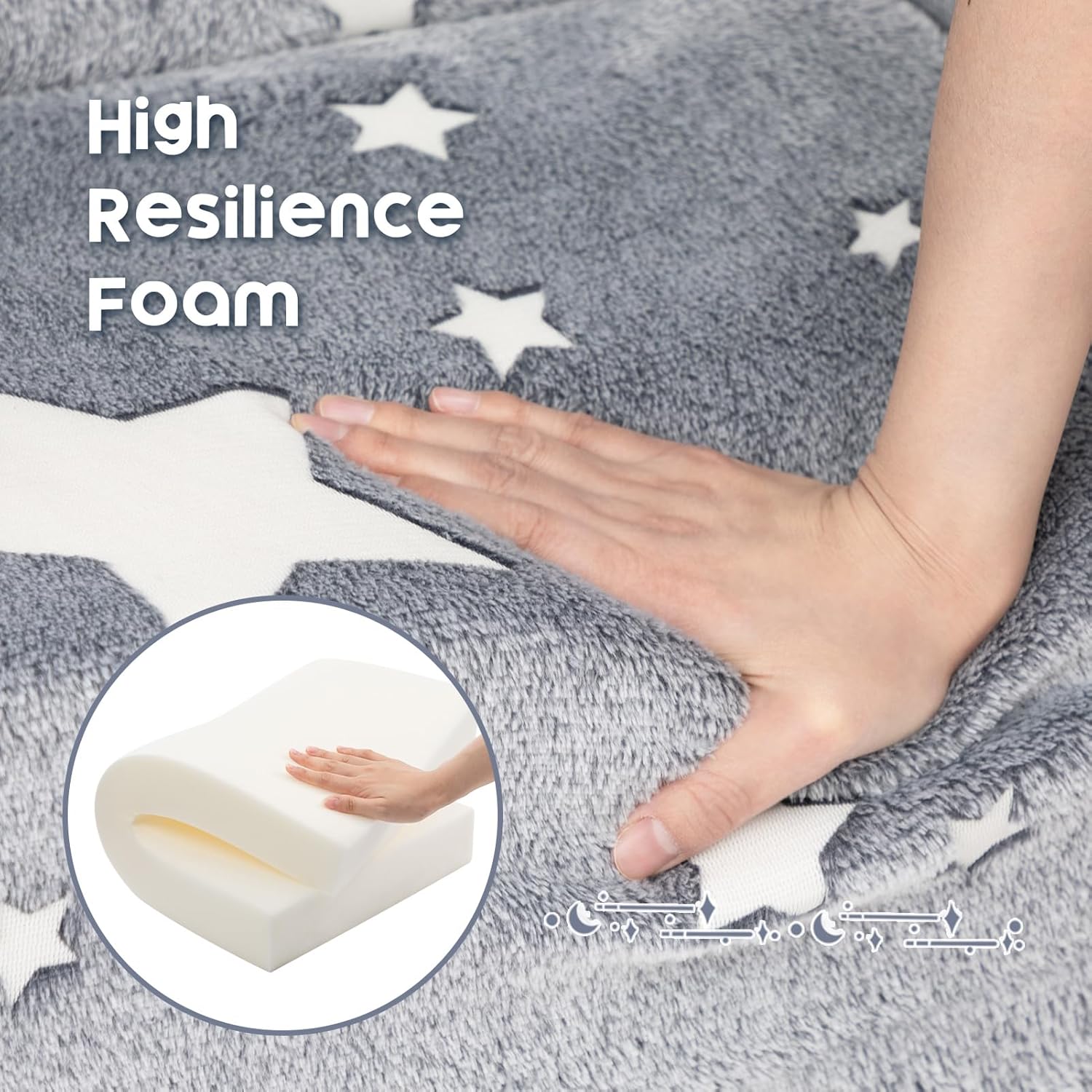 Bejoy Divano Letto Pieghevole 2 in 1 per Bambini, Grigio Stelle - immagine 6