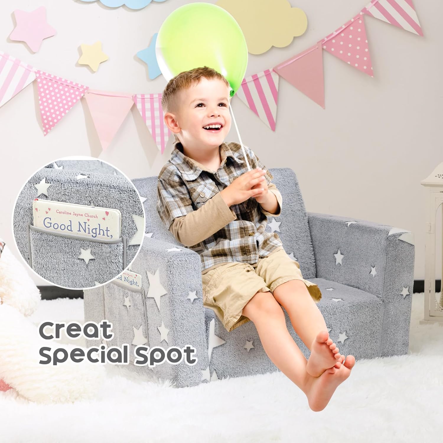 Bejoy Divano Letto Pieghevole 2 in 1 per Bambini, Grigio Stelle - immagine 7