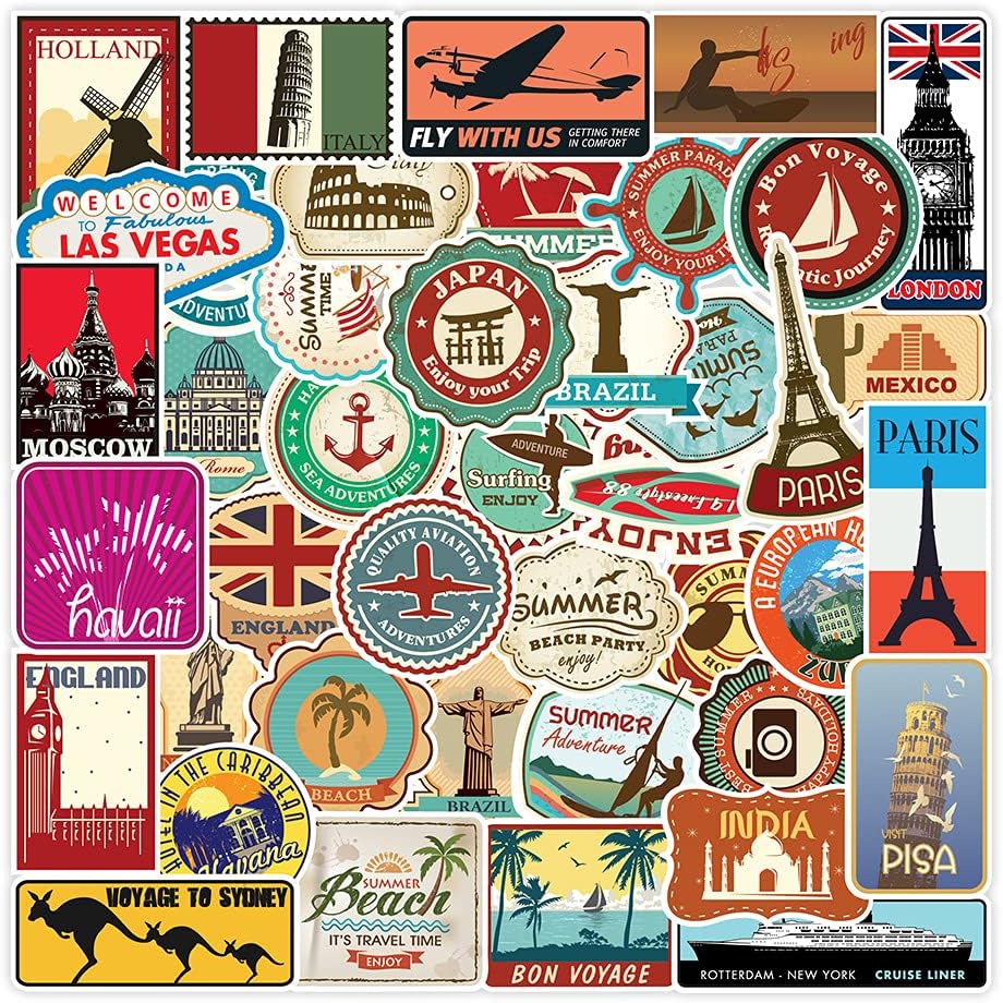 100 Pezzi Adesivi Mappa di Viaggio Città - immagine 1