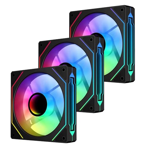 QUMOX Ventola inversa da 120 mm, ventole per case con design a specchio infinito, controllo PWM ed effetto ARGB, funzionamento silenzioso (confezioni da 3) Ventola di aspirazione dell'aria