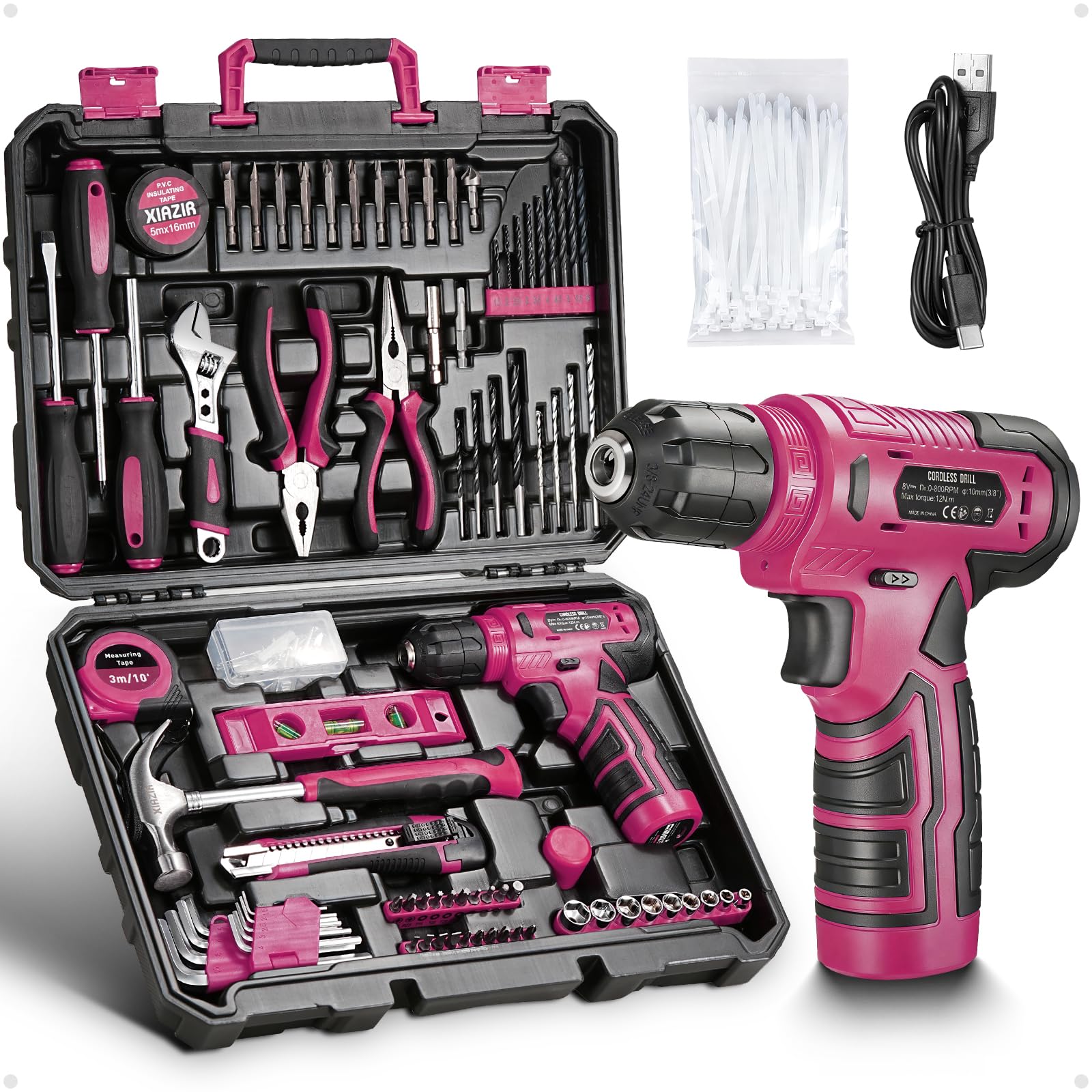 Set Utensili 233 pezzi con Trapano Avvitatore a Batteria