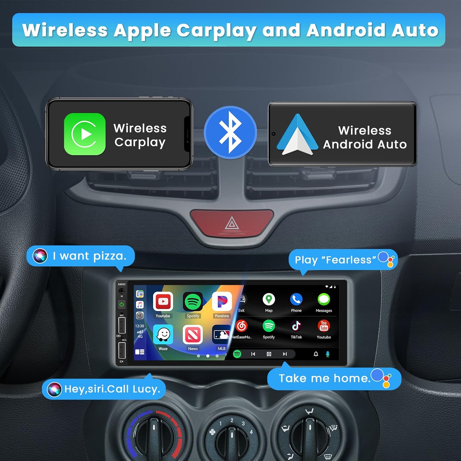 Inefala Autoradio 1 Din con Wireless CarPlay e Android Auto - immagine 2