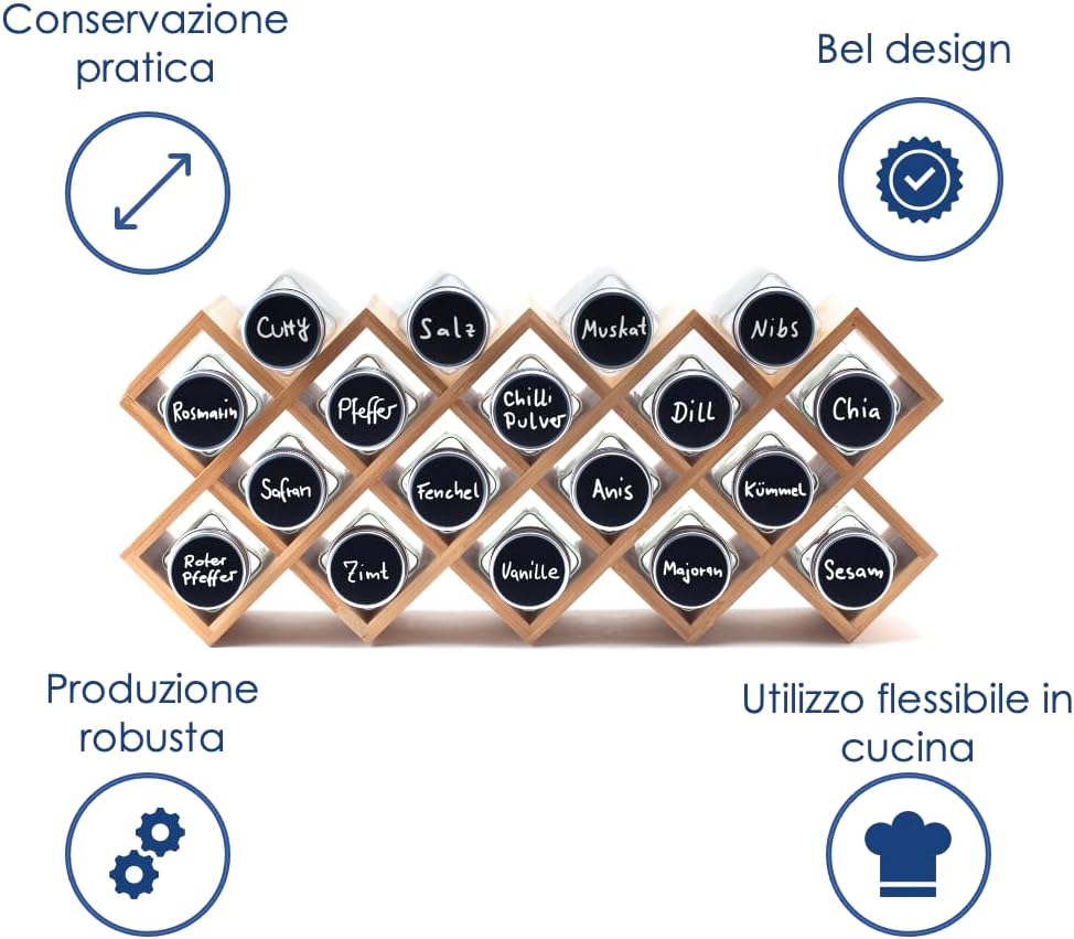Hanseküche Portaspezie in Legno FSC® con 18 Barattoli - immagine 2