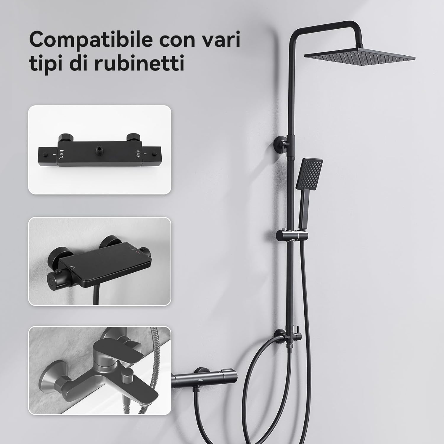 Auralum Colonna Doccia Nera Regolabile 74-109cm - immagine 2