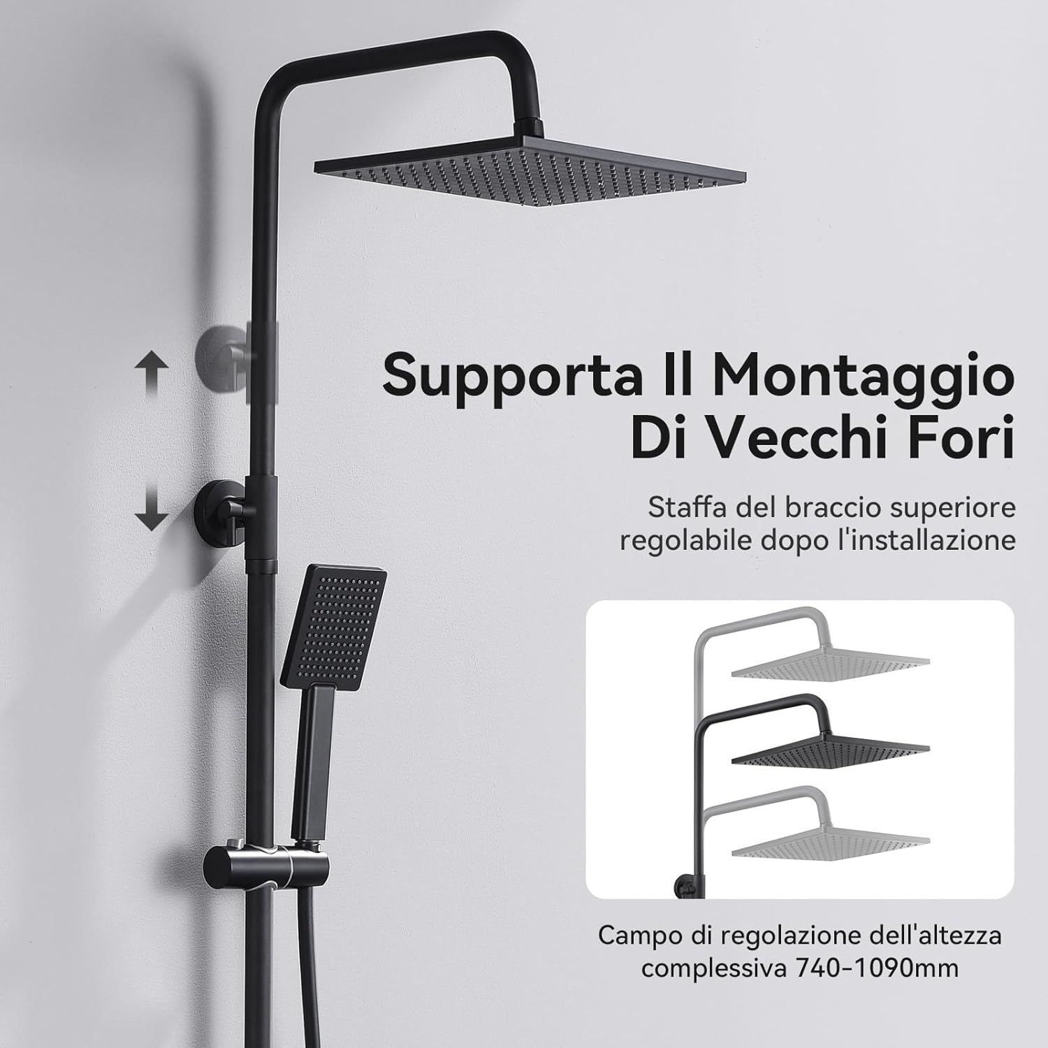 Auralum Colonna Doccia Nera Regolabile 74-109cm - immagine 3