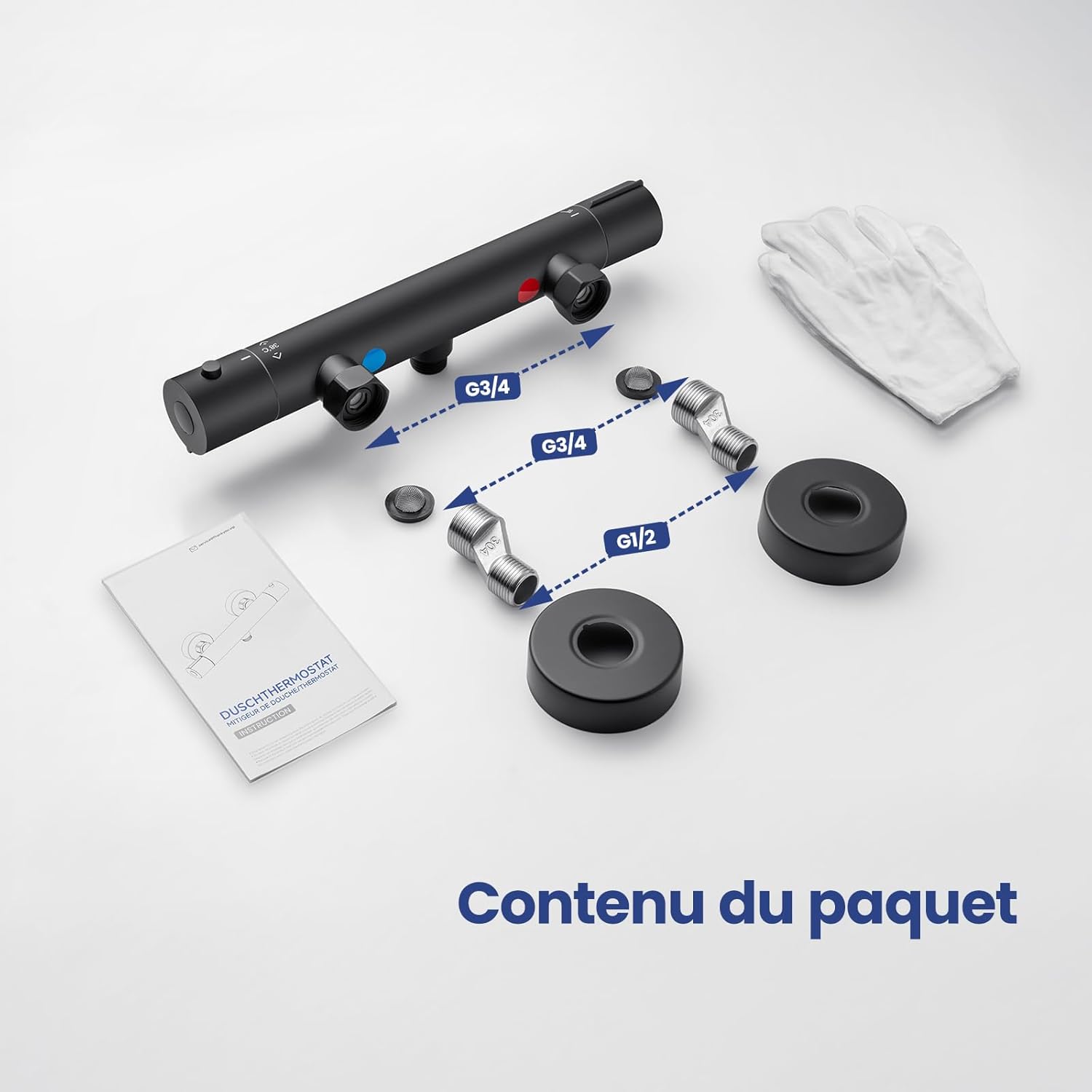 Auralum Miscelatore Doccia Termostatico 38°, Nero - immagine 9