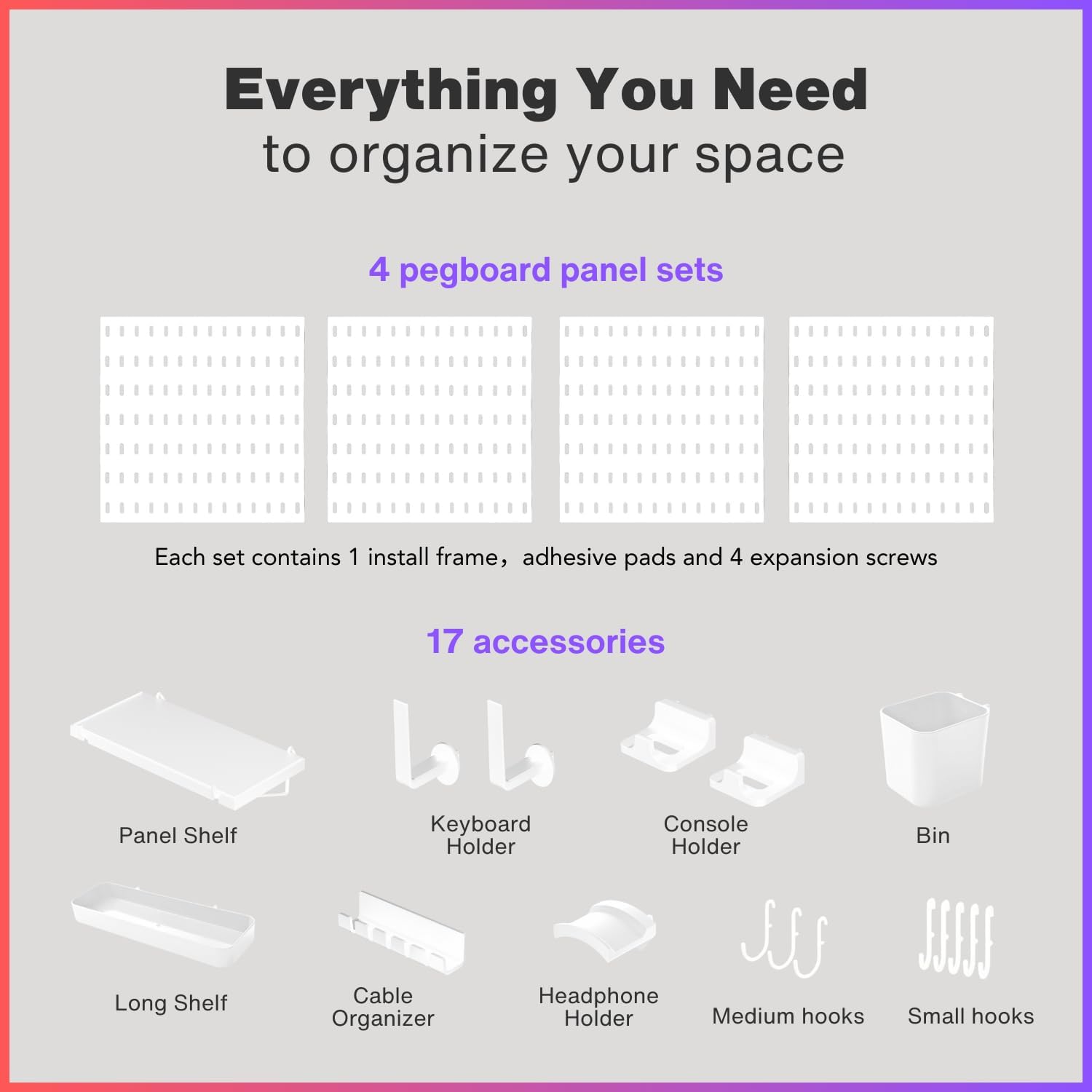 Keepo Kit Combinato per Pannello Forato, Bianco - immagine 3