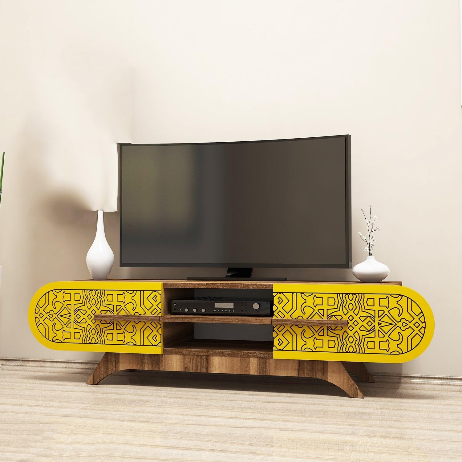 Hanah Home Supporto per TV, melammina, Giallo Noce, Taglia Unica