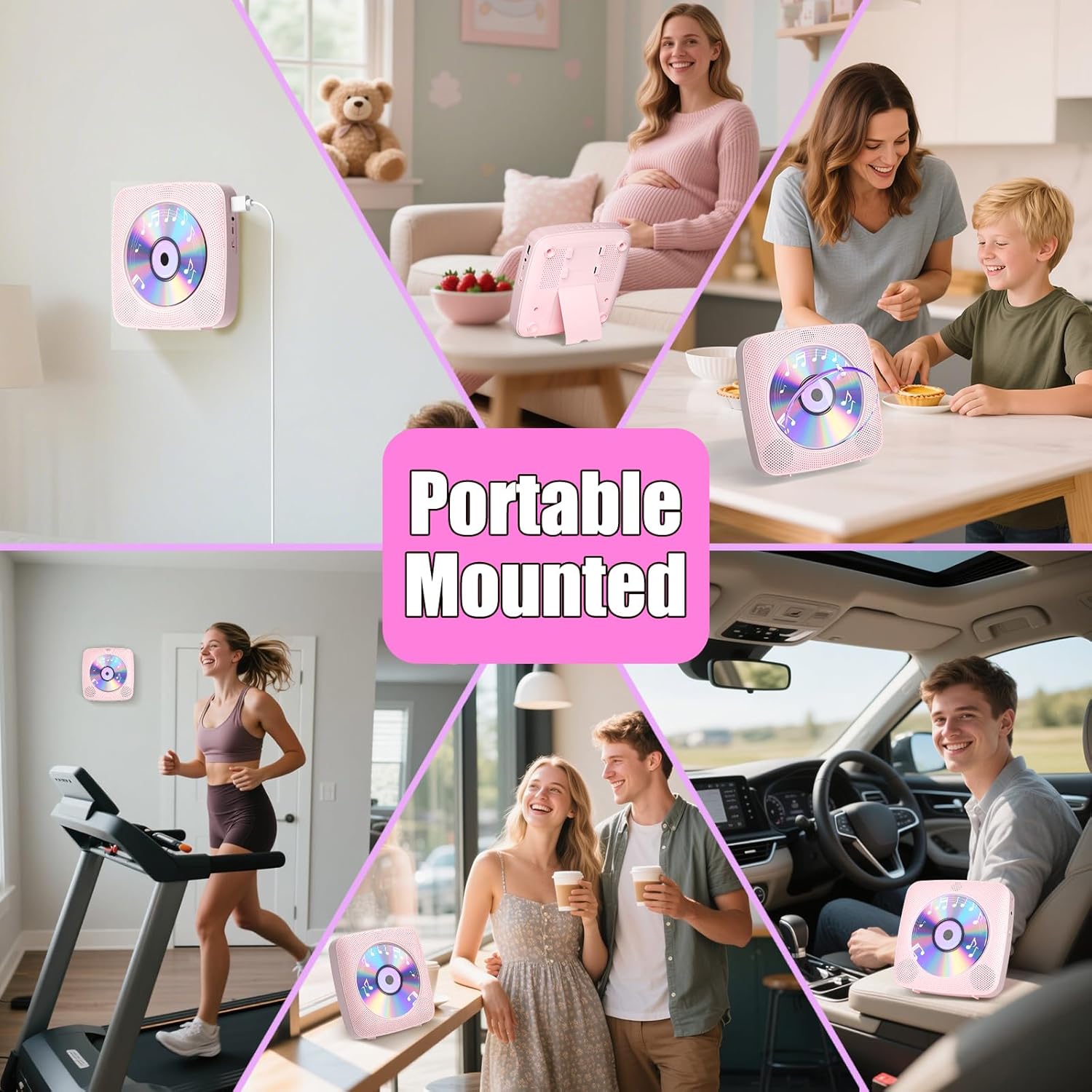 Gueray Lettore CD Portatile Bluetooth 1800mAh, Rosa - immagine 4