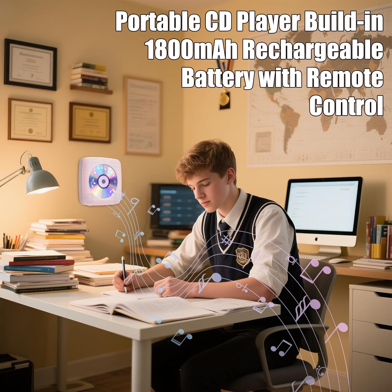 Gueray Lettore CD Portatile Bluetooth 1800mAh, Rosa - immagine 5